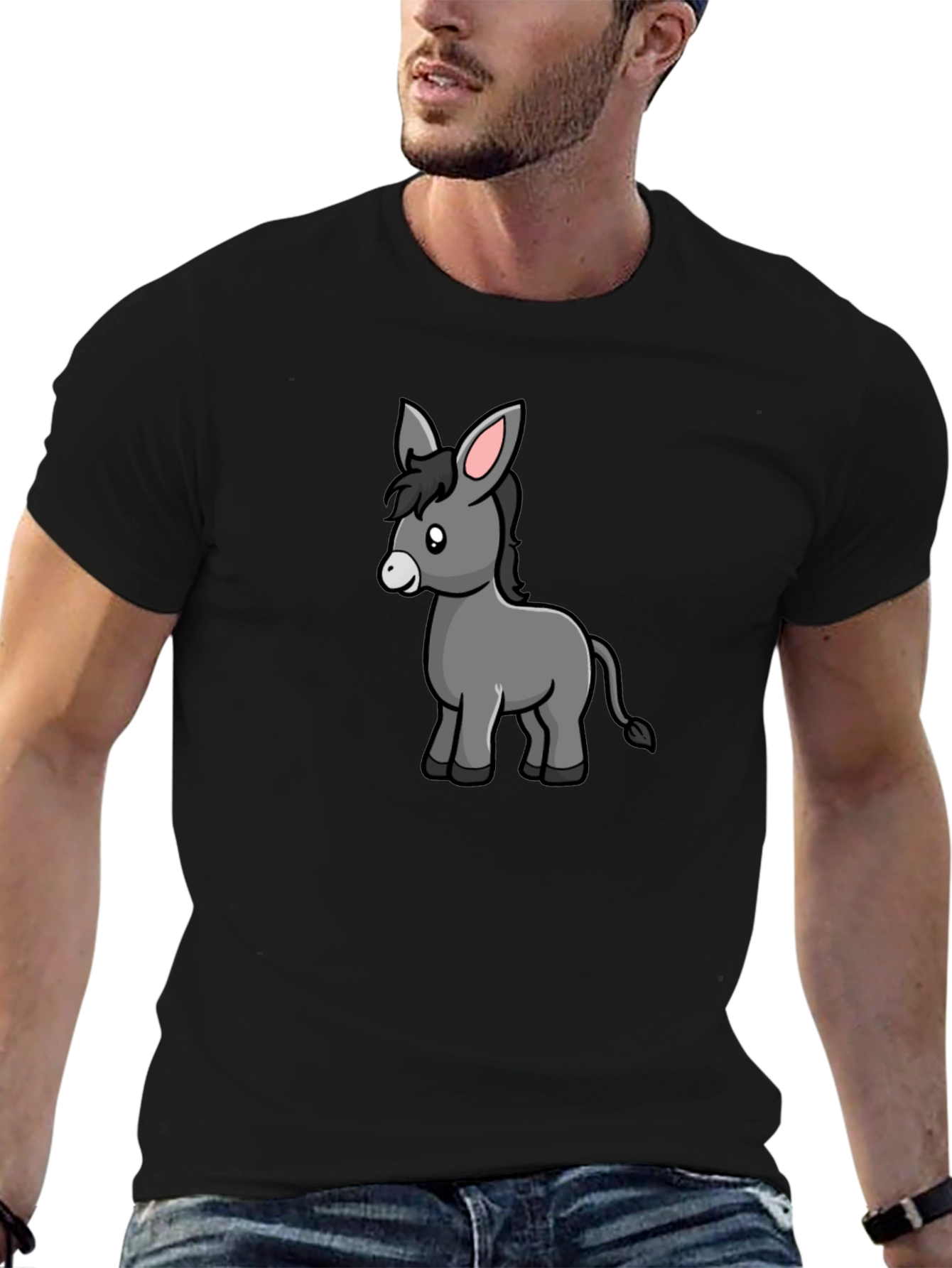Cartoon Donkey Black T-Shirt