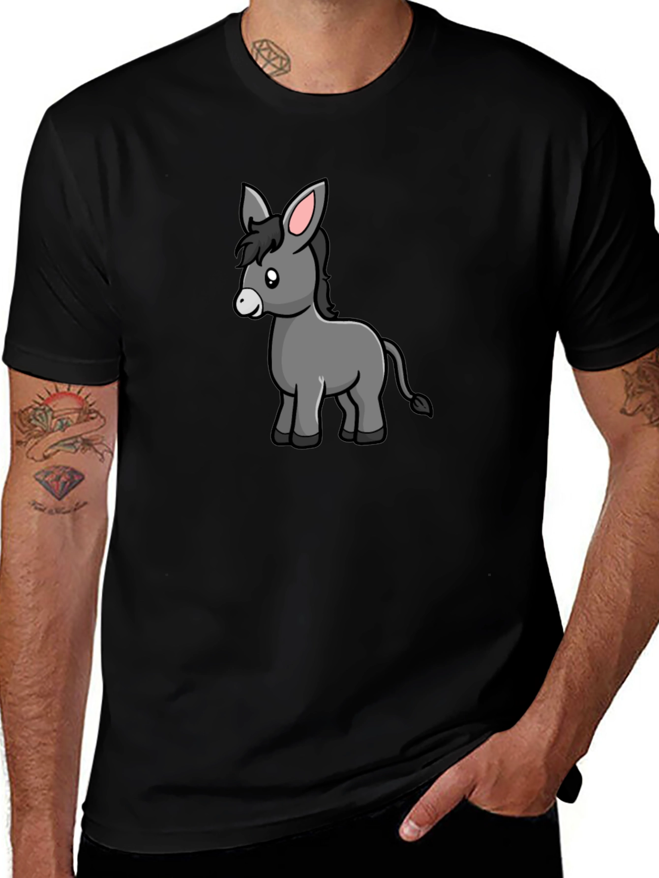 Cartoon Donkey Black T-Shirt