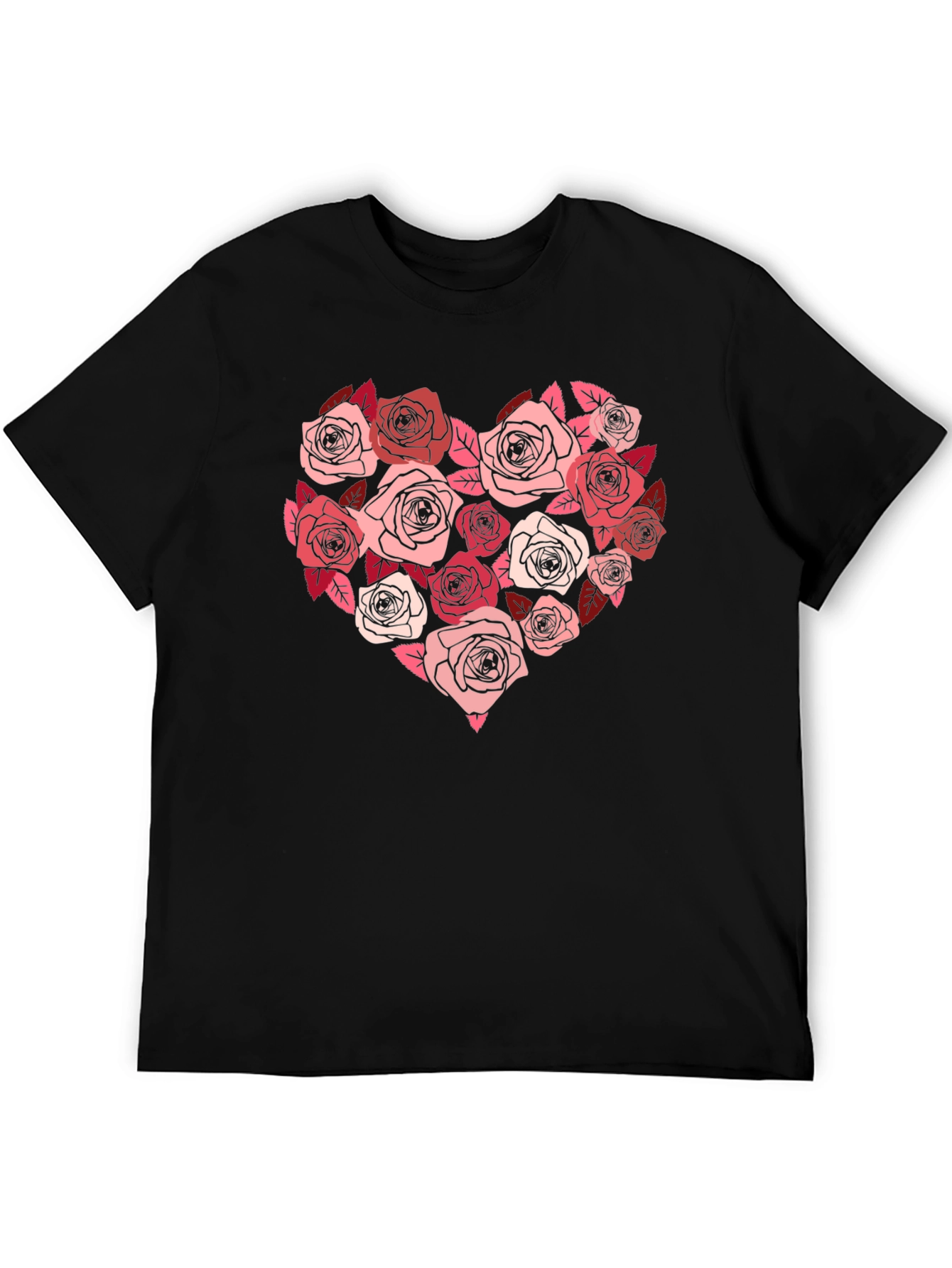Floral Heart Graphic Tee - Black Casual T-Shirt