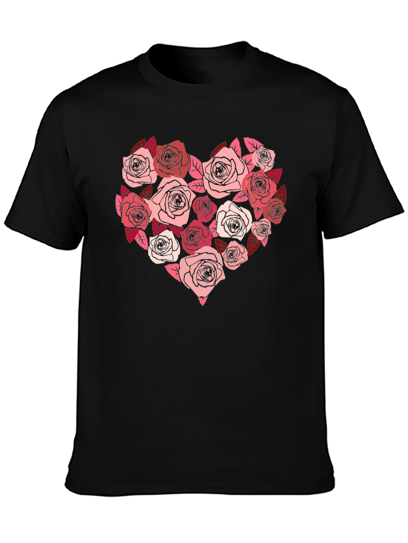 Floral Heart Graphic Tee - Black Casual T-Shirt