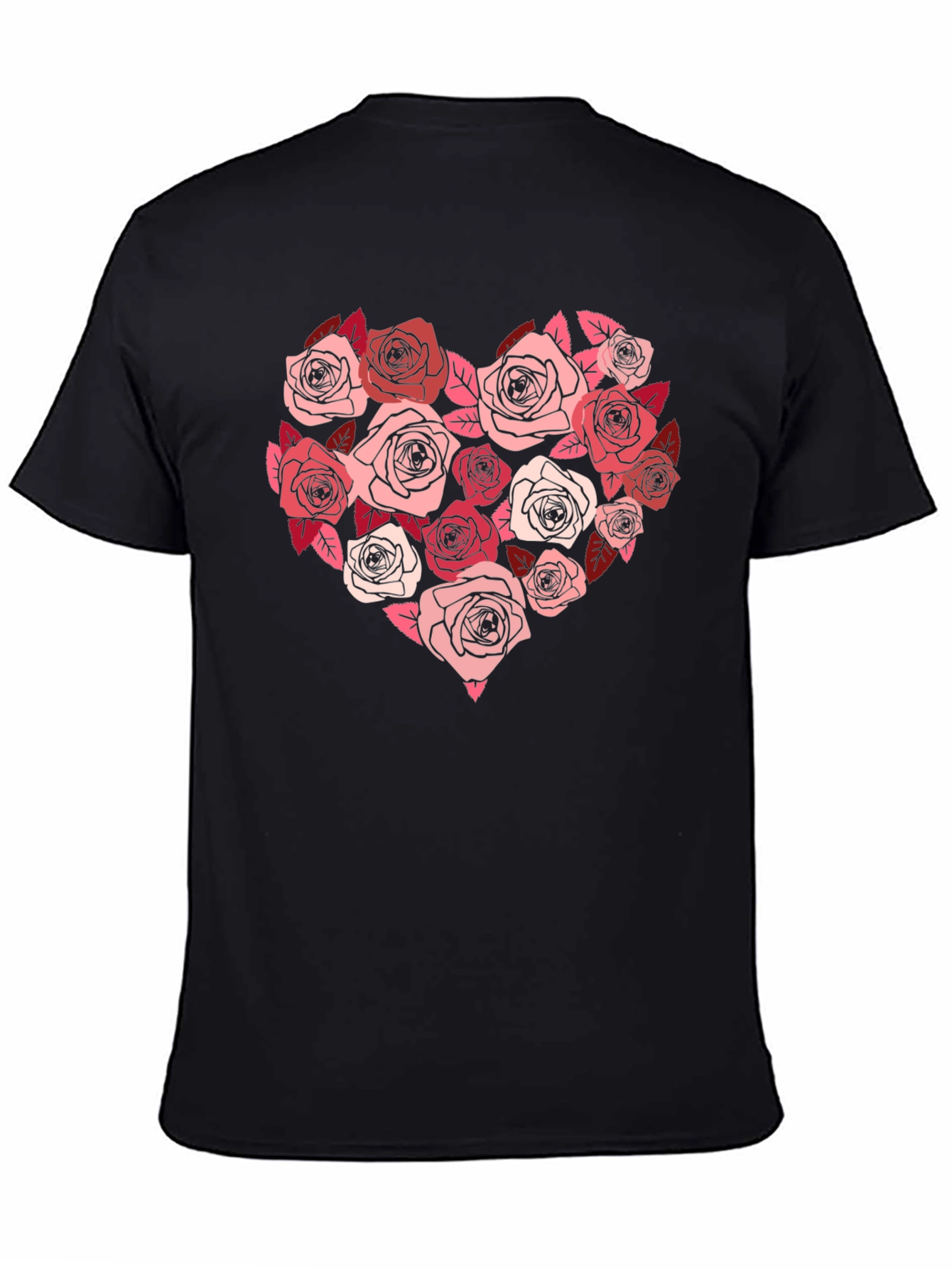 Floral Heart Graphic Tee - Black Casual T-Shirt