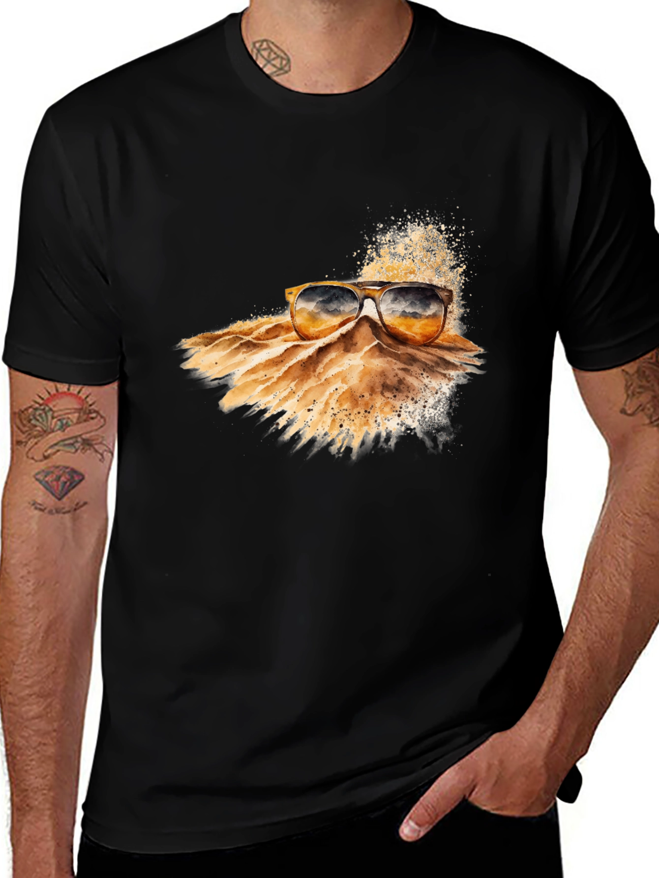Stylish Black T-Shirt with Sunglasses Graphic