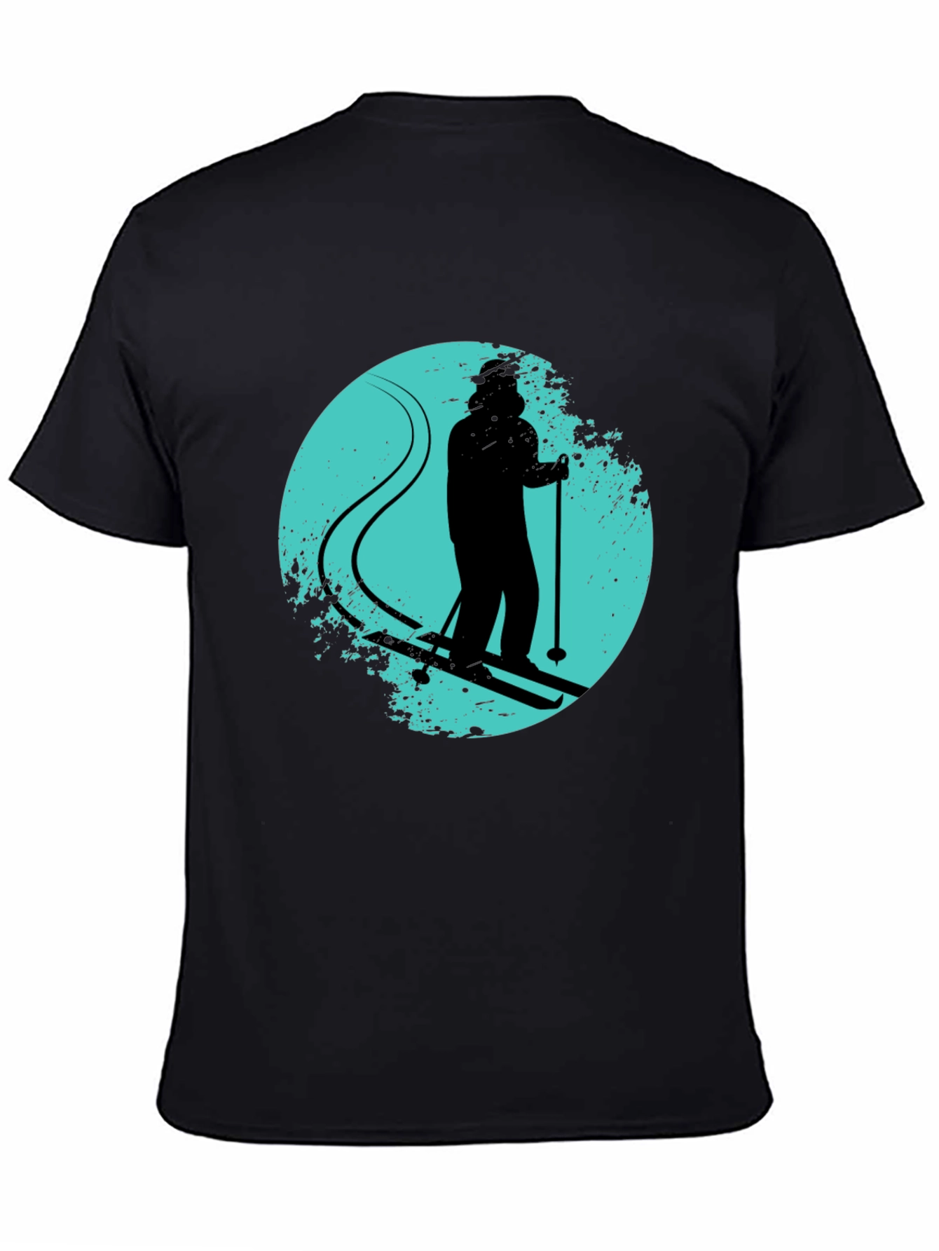 Skiing Silhouette Graphic Tee - Black Crew Neck