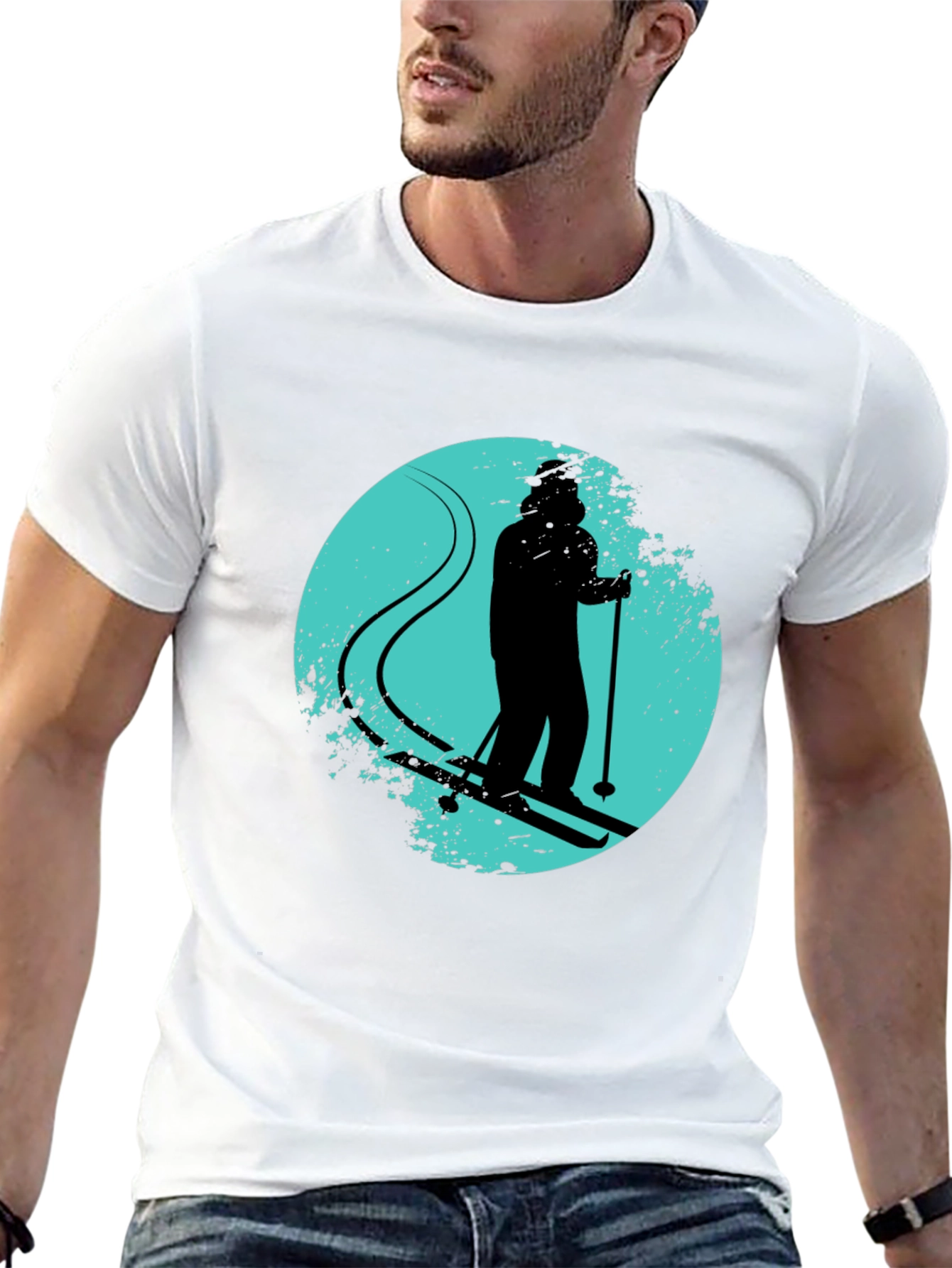 Skiing Silhouette Graphic Tee - Black Crew Neck