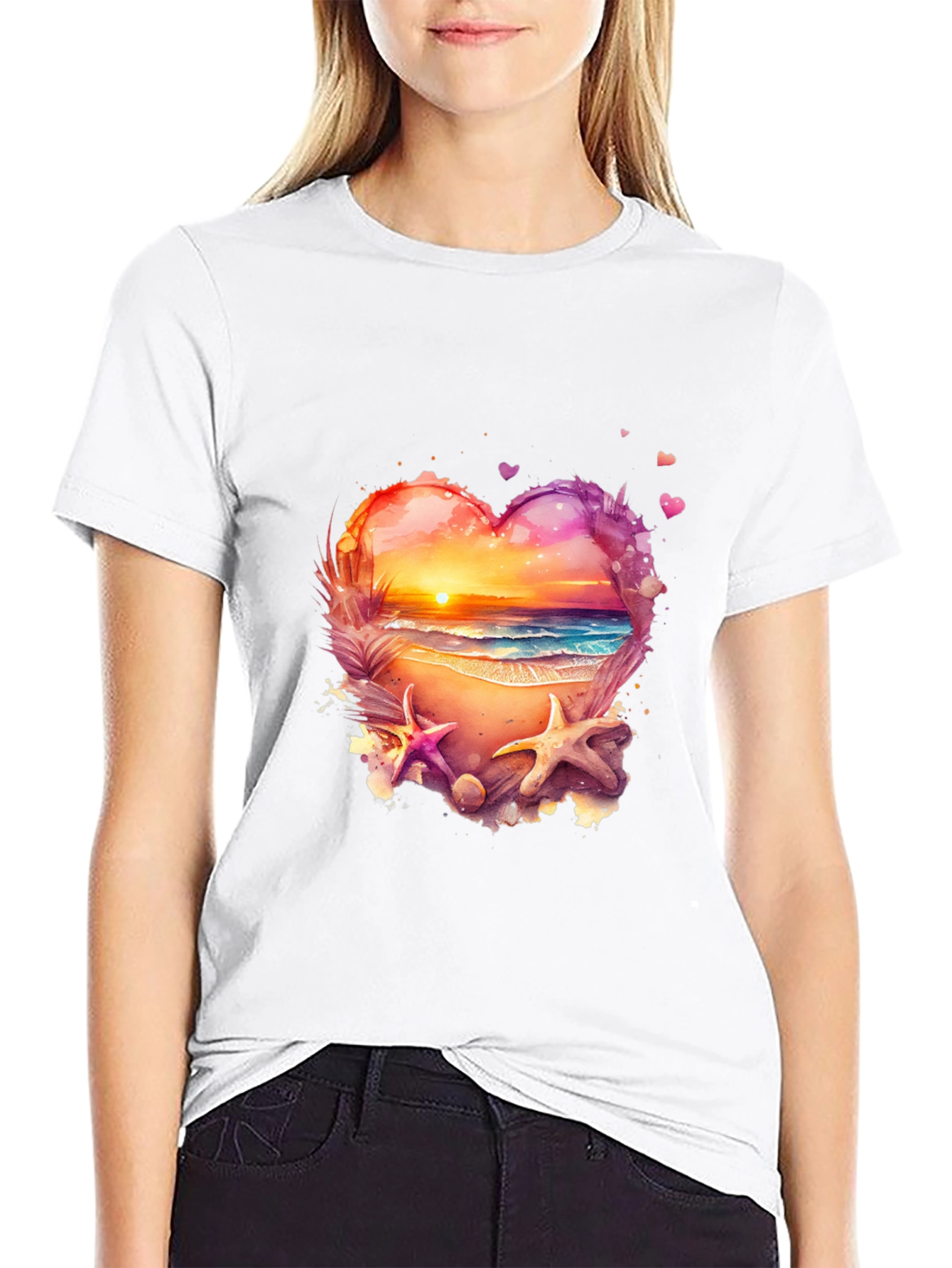 Beach Heart T-Shirt - Sunset Ocean Design