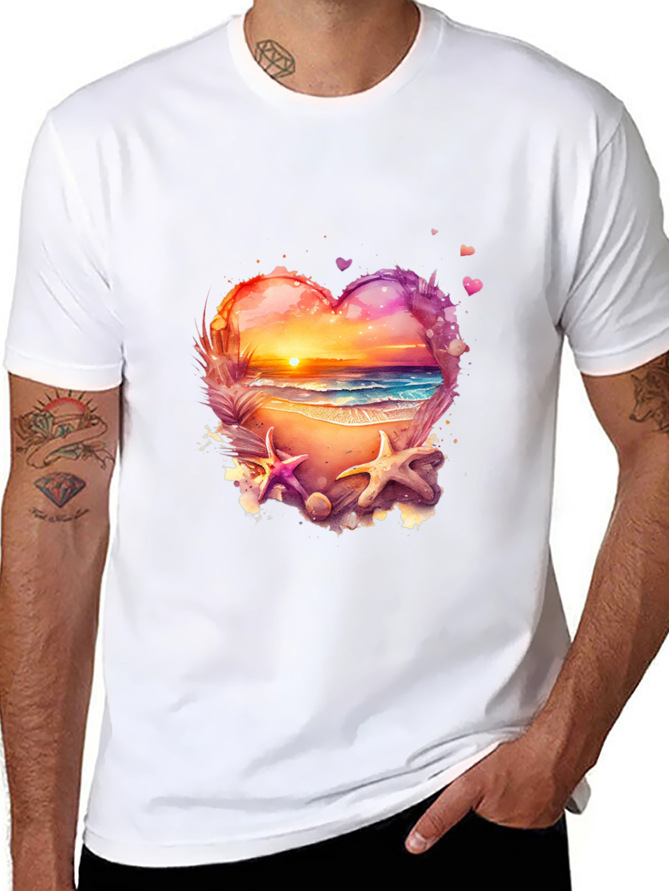 Beach Heart T-Shirt - Sunset Ocean Design