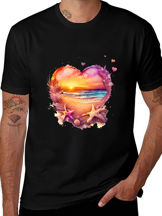 Beach Heart T-Shirt - Sunset Ocean Design