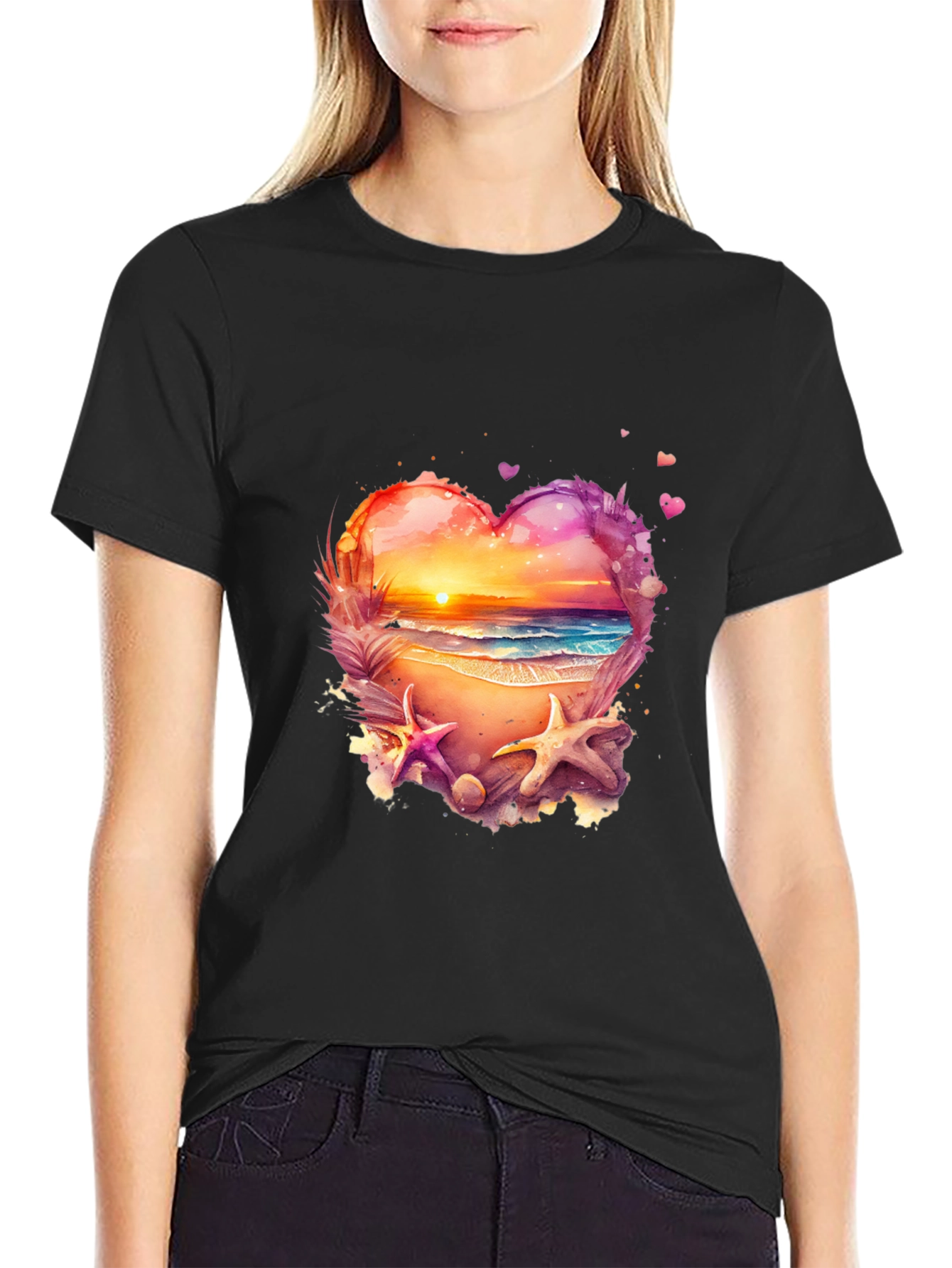 Beach Heart T-Shirt - Sunset Ocean Design