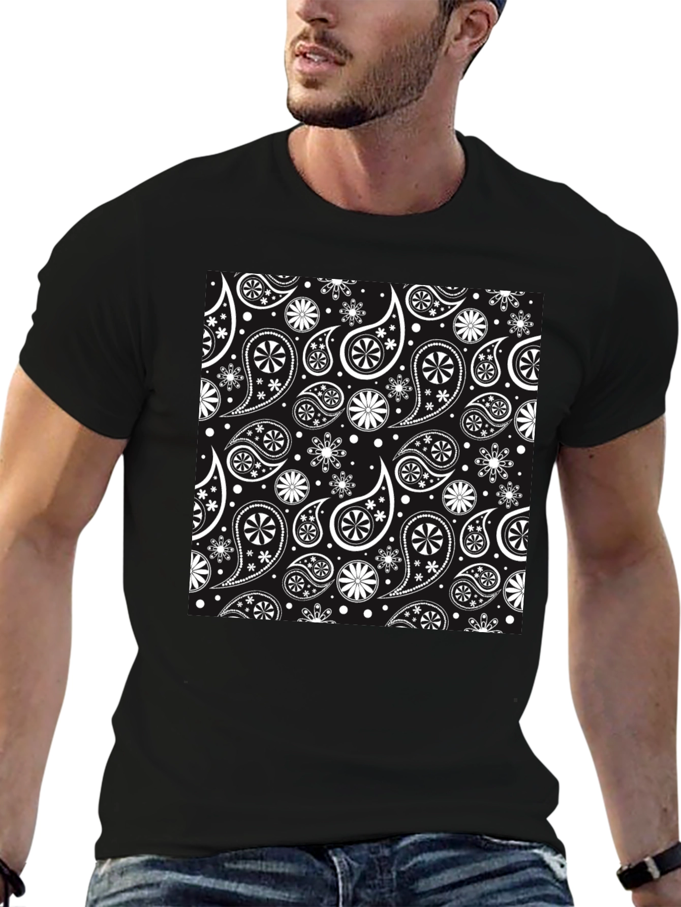 Stylish Paisley Patterned Black T-Shirt