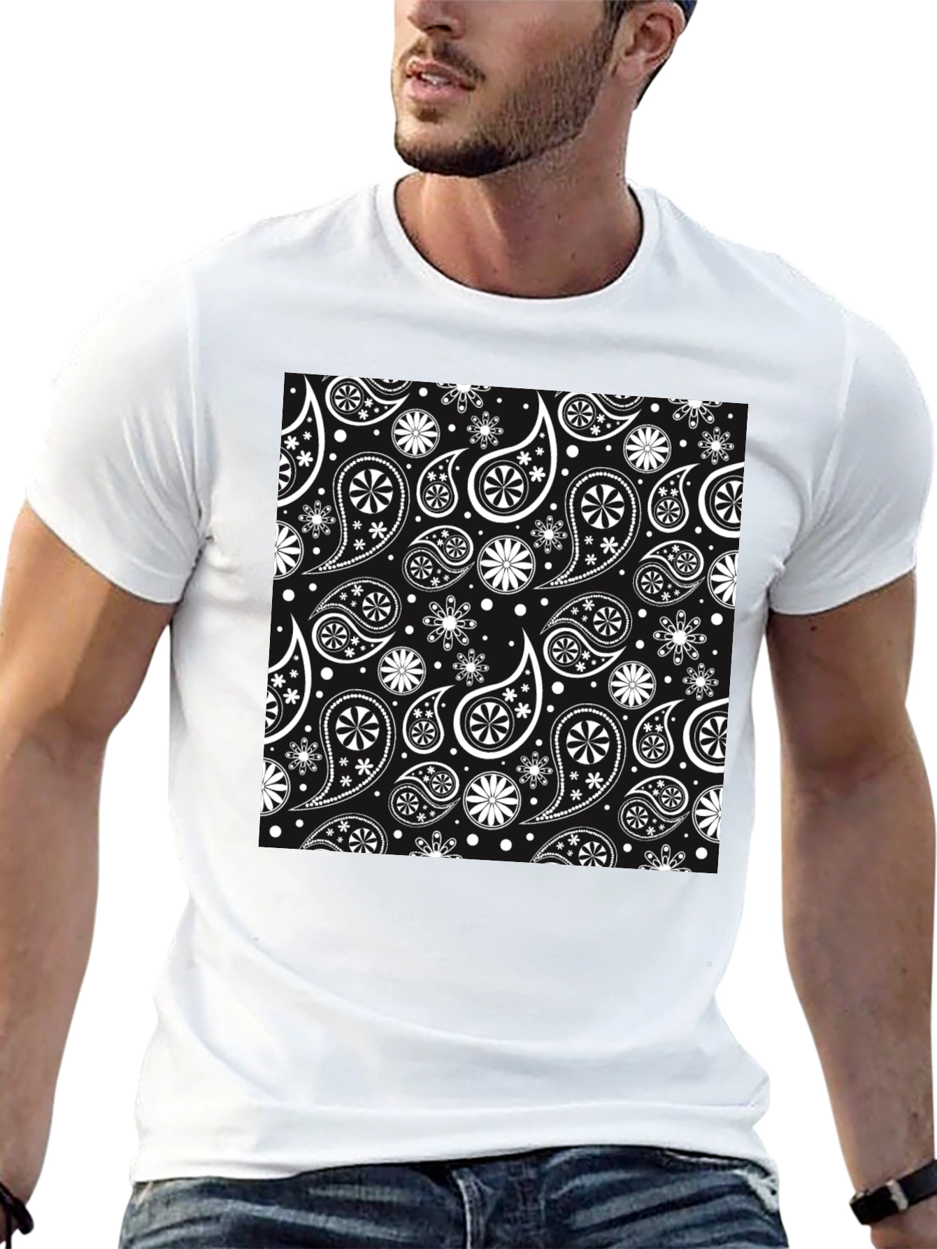 Stylish Paisley Patterned Black T-Shirt