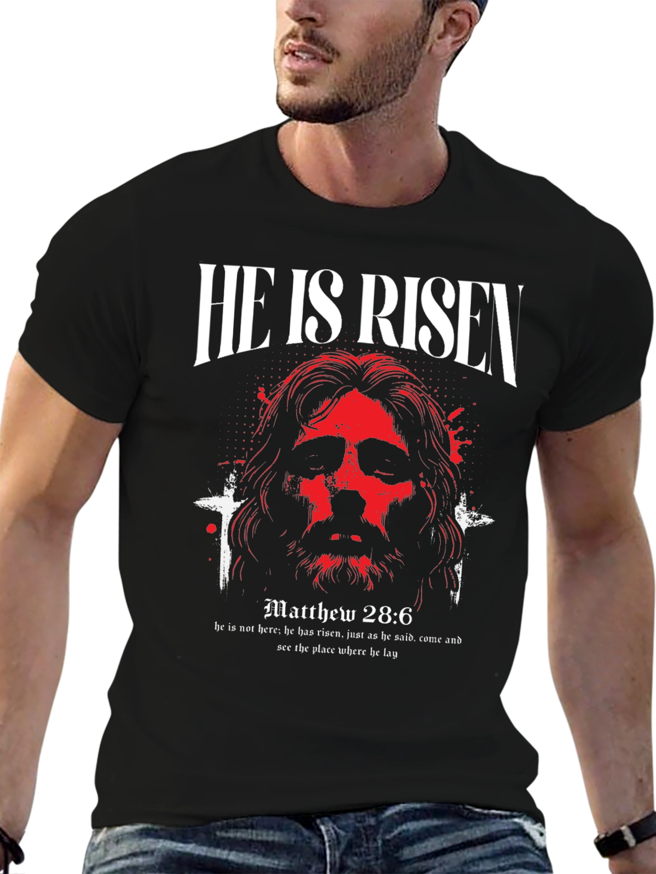 He Is Risen Graphic T-Shirt - Matthew 28:6 Design