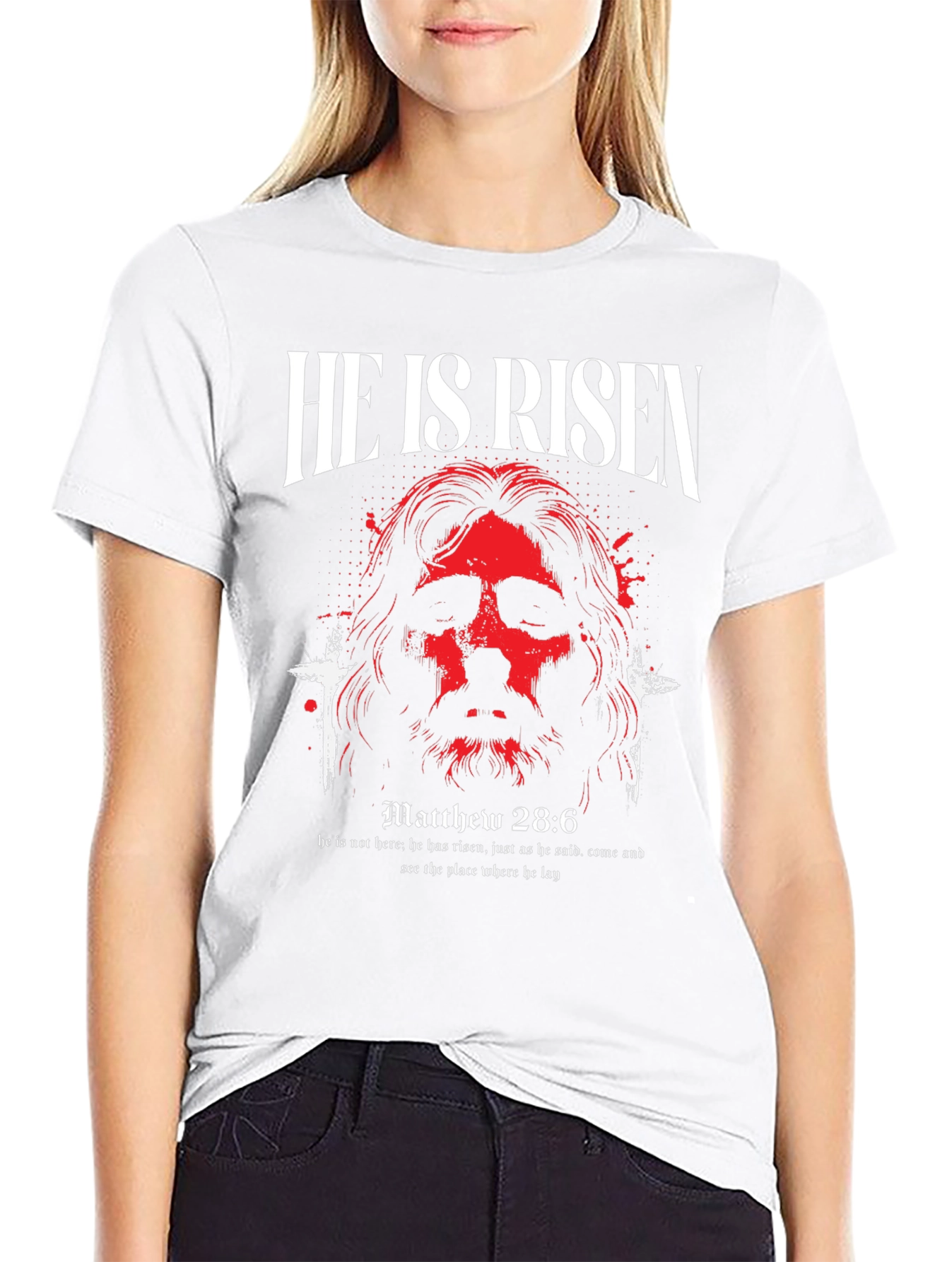 He Is Risen Graphic T-Shirt - Matthew 28:6 Design