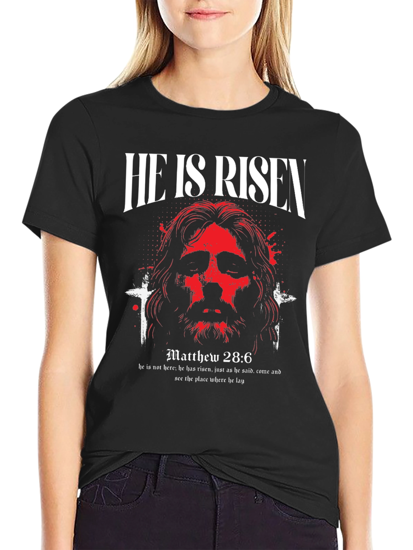 He Is Risen Graphic T-Shirt - Matthew 28:6 Design