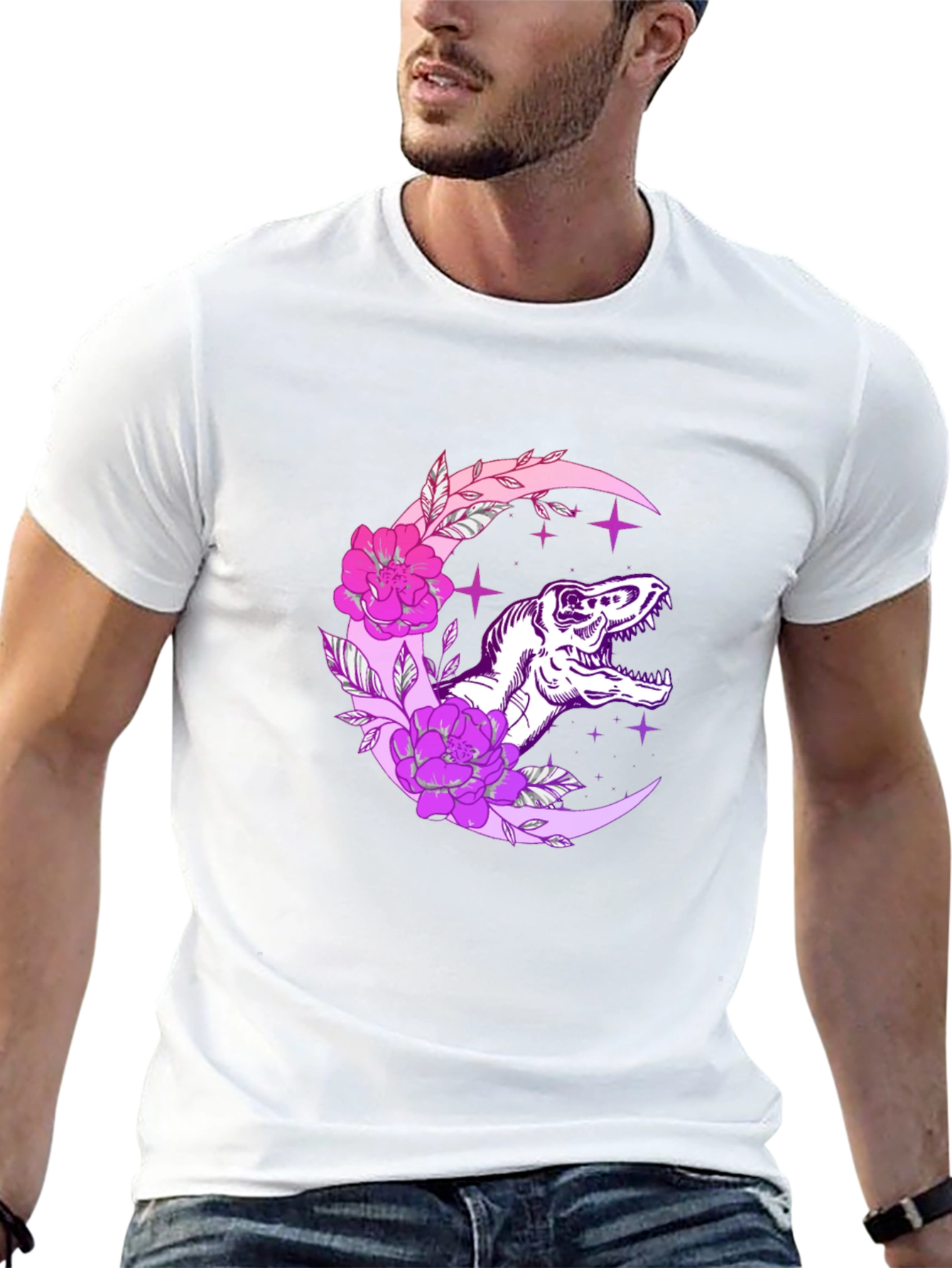 Dino Moon Floral Black T-Shirt