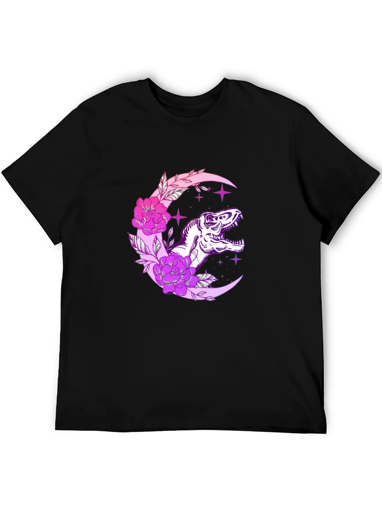 Dino Moon Floral Black T-Shirt