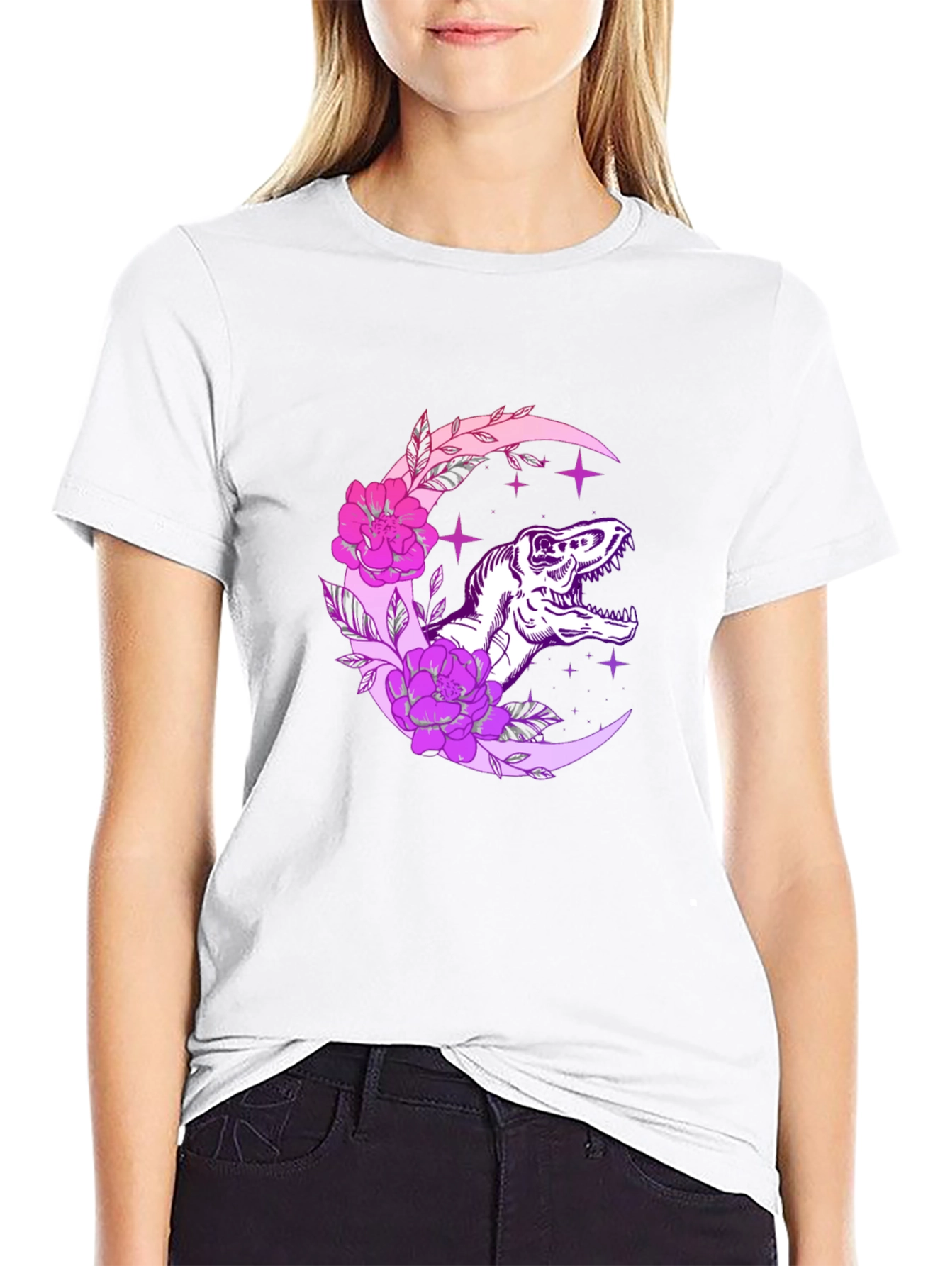 Dino Moon Floral Black T-Shirt