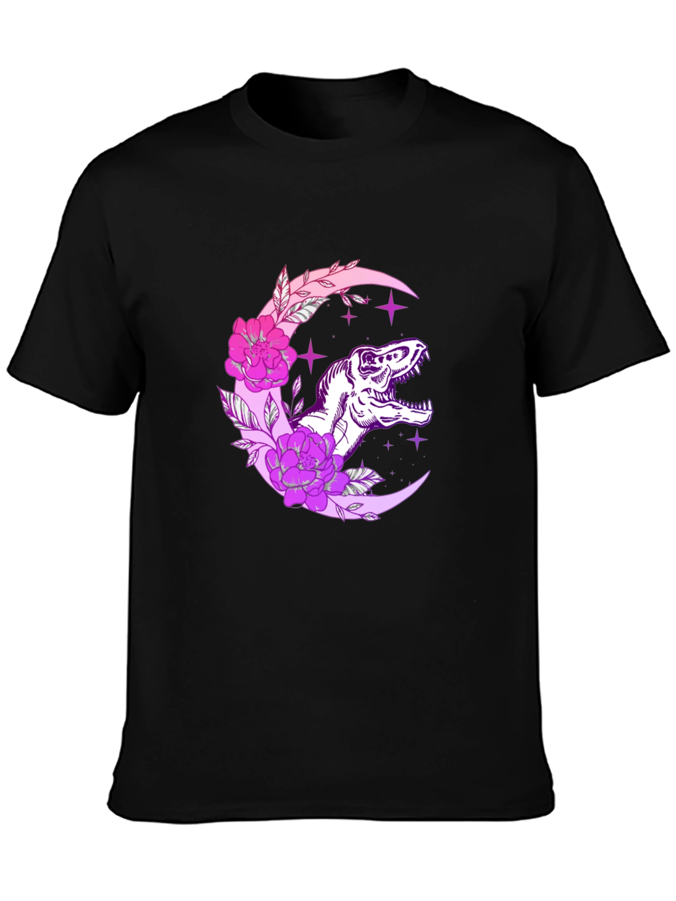 Dino Moon Floral Black T-Shirt