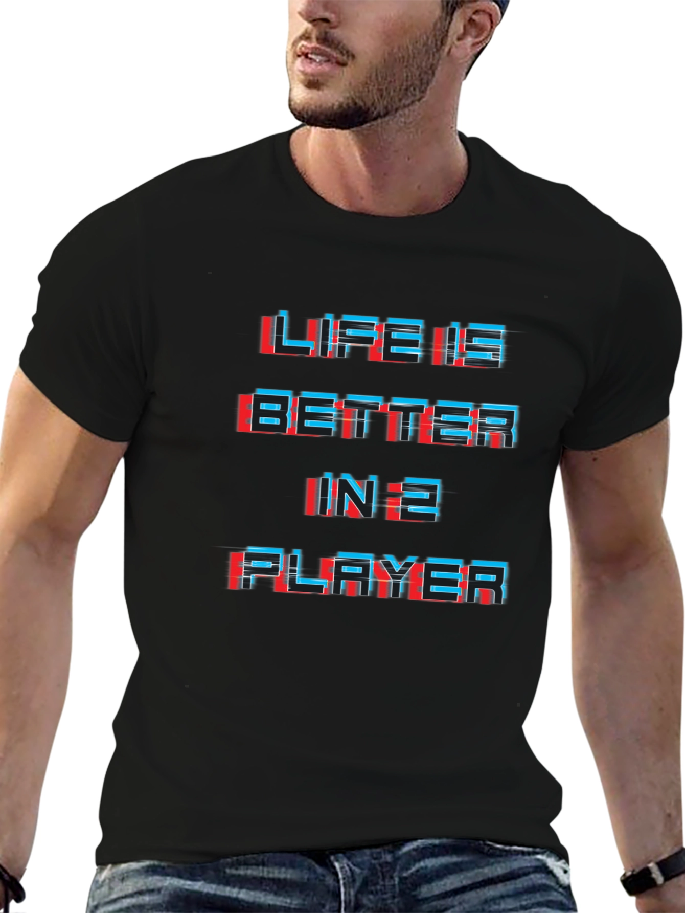 Life is Better in 2 Player Black Graphic Tee