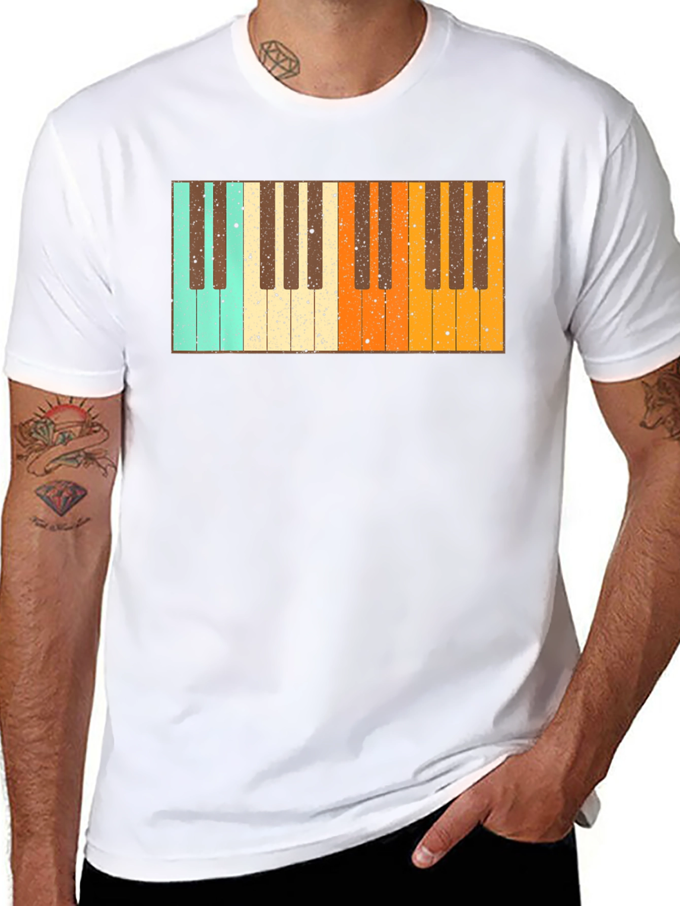 Retro Piano Keys Graphic Black T-Shirt