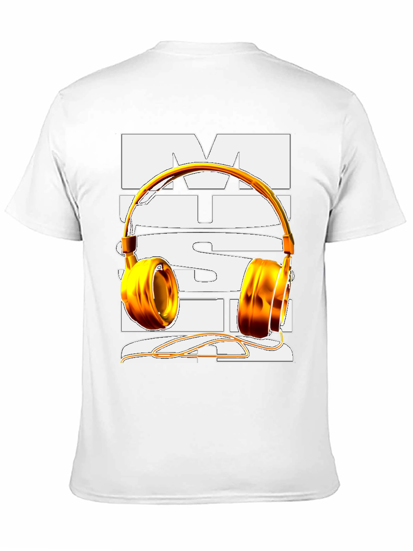 Music T-Shirt with Gold Headphones