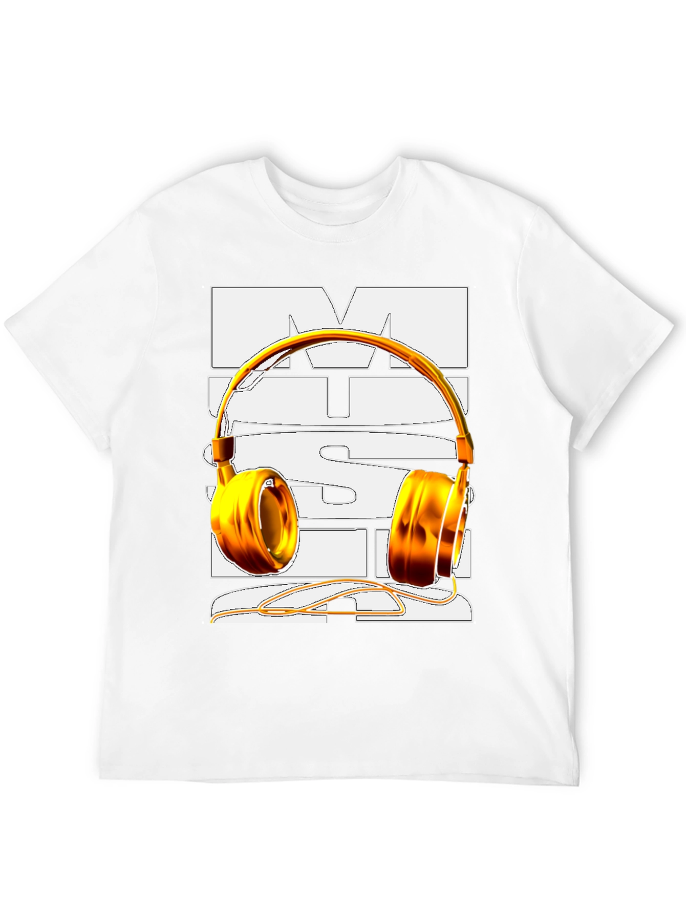 Music T-Shirt with Gold Headphones