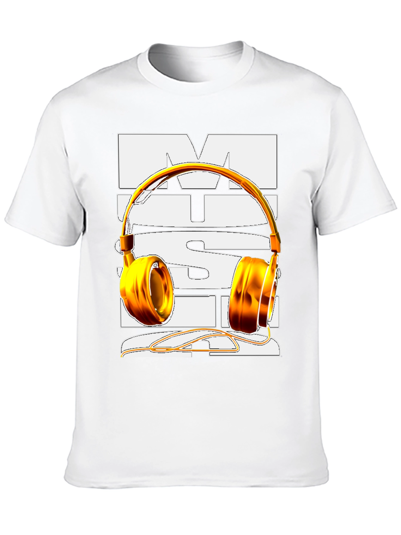 Music T-Shirt with Gold Headphones