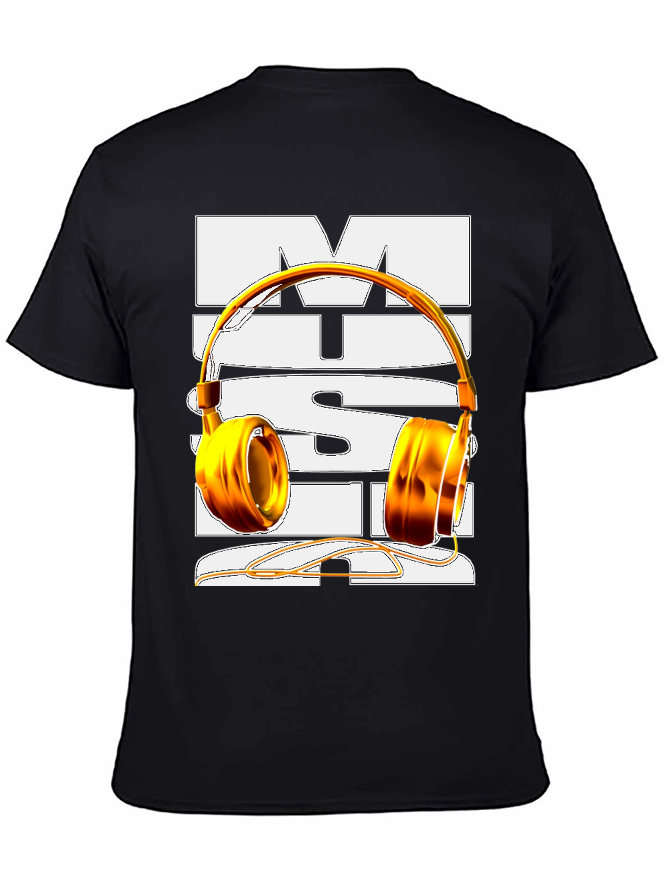 Music T-Shirt with Gold Headphones