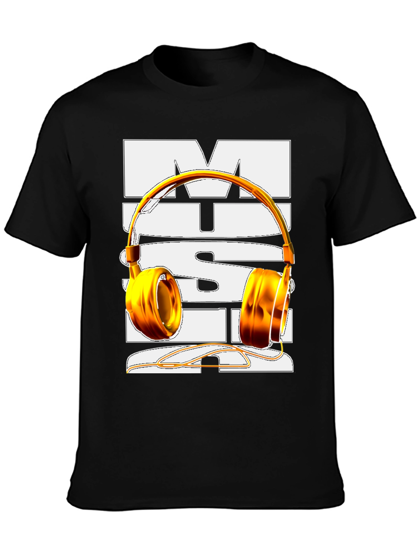 Music T-Shirt with Gold Headphones
