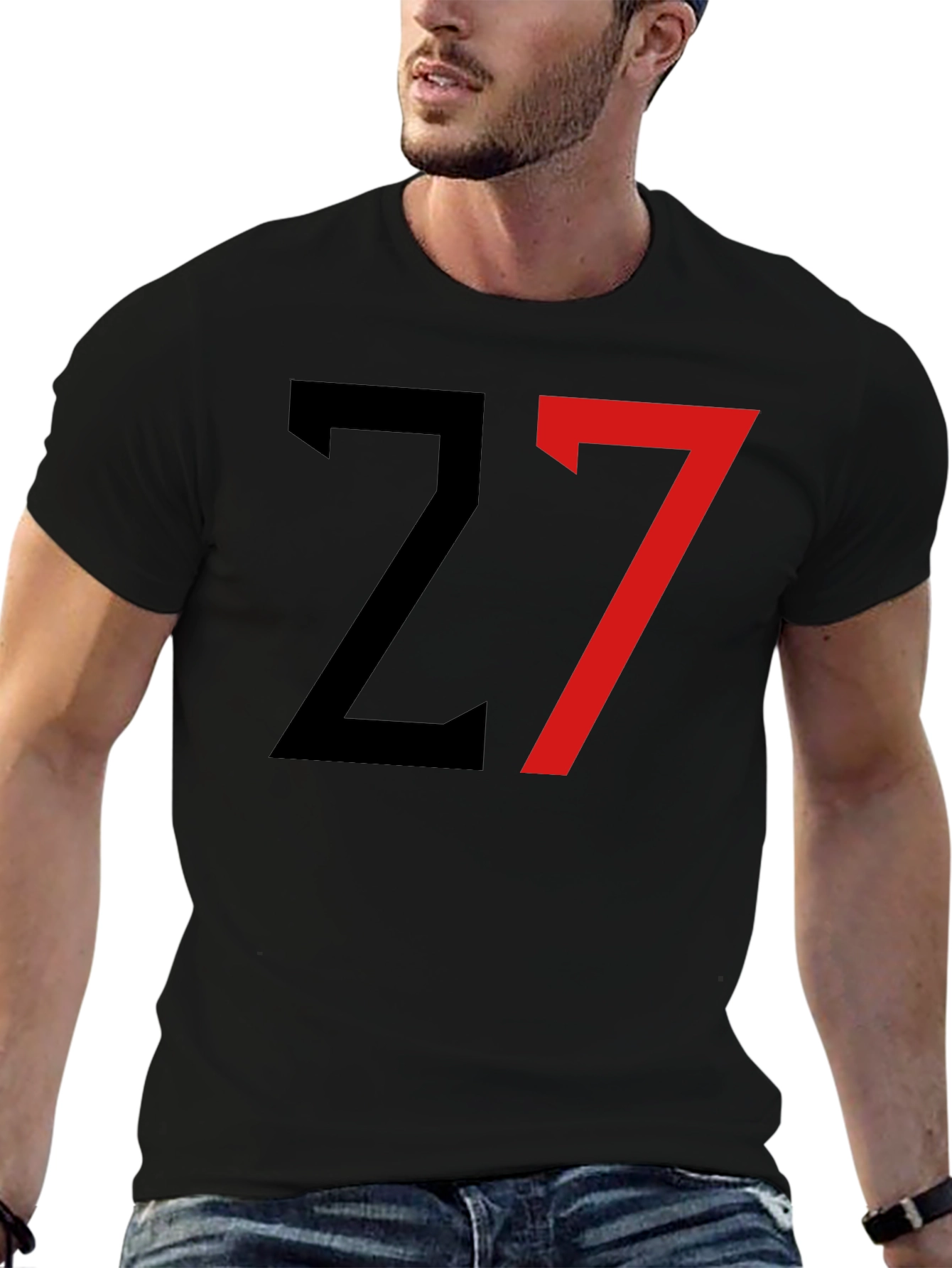 Black T-Shirt with Bold Number 27 Design
