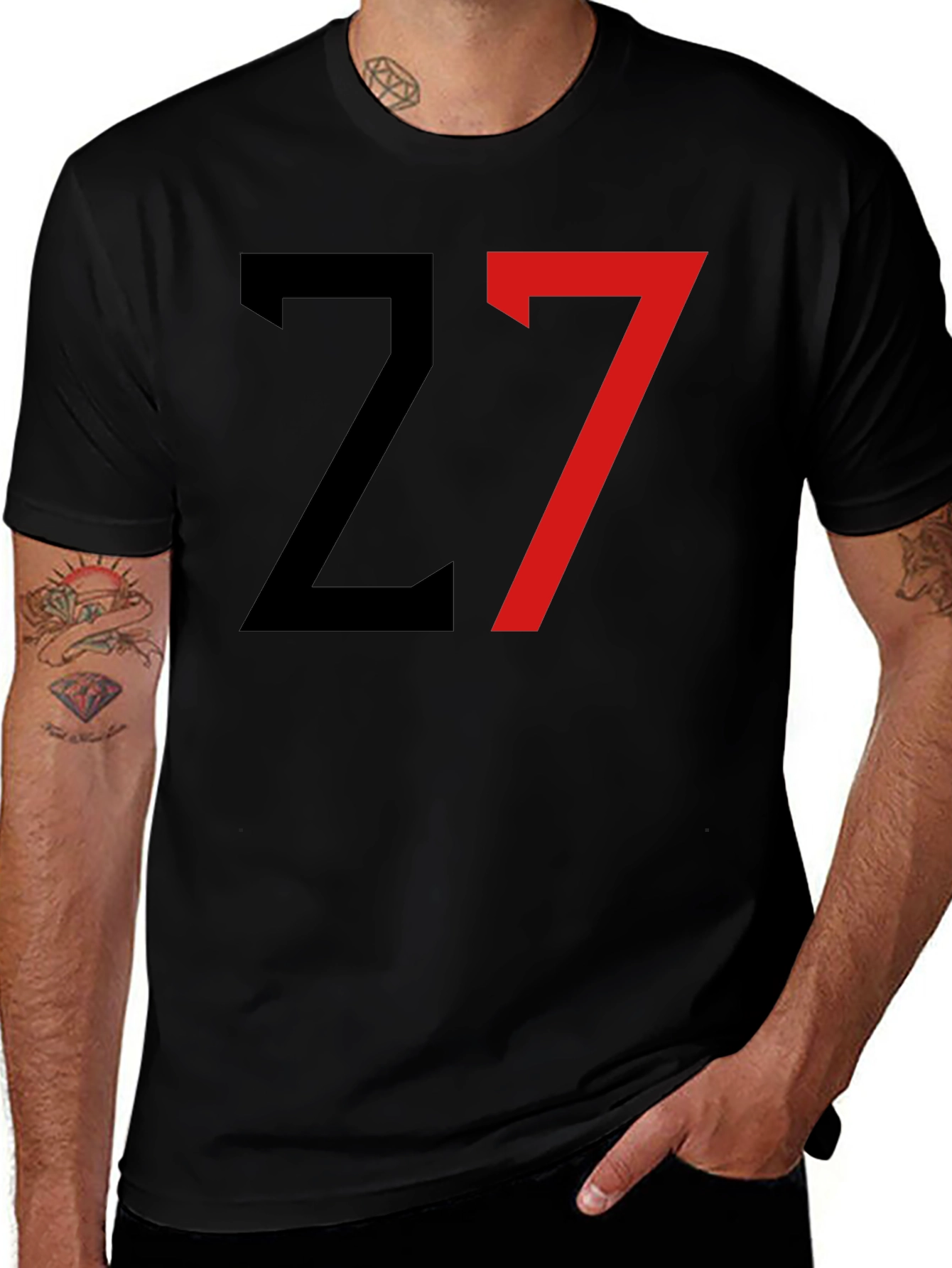 Black T-Shirt with Bold Number 27 Design