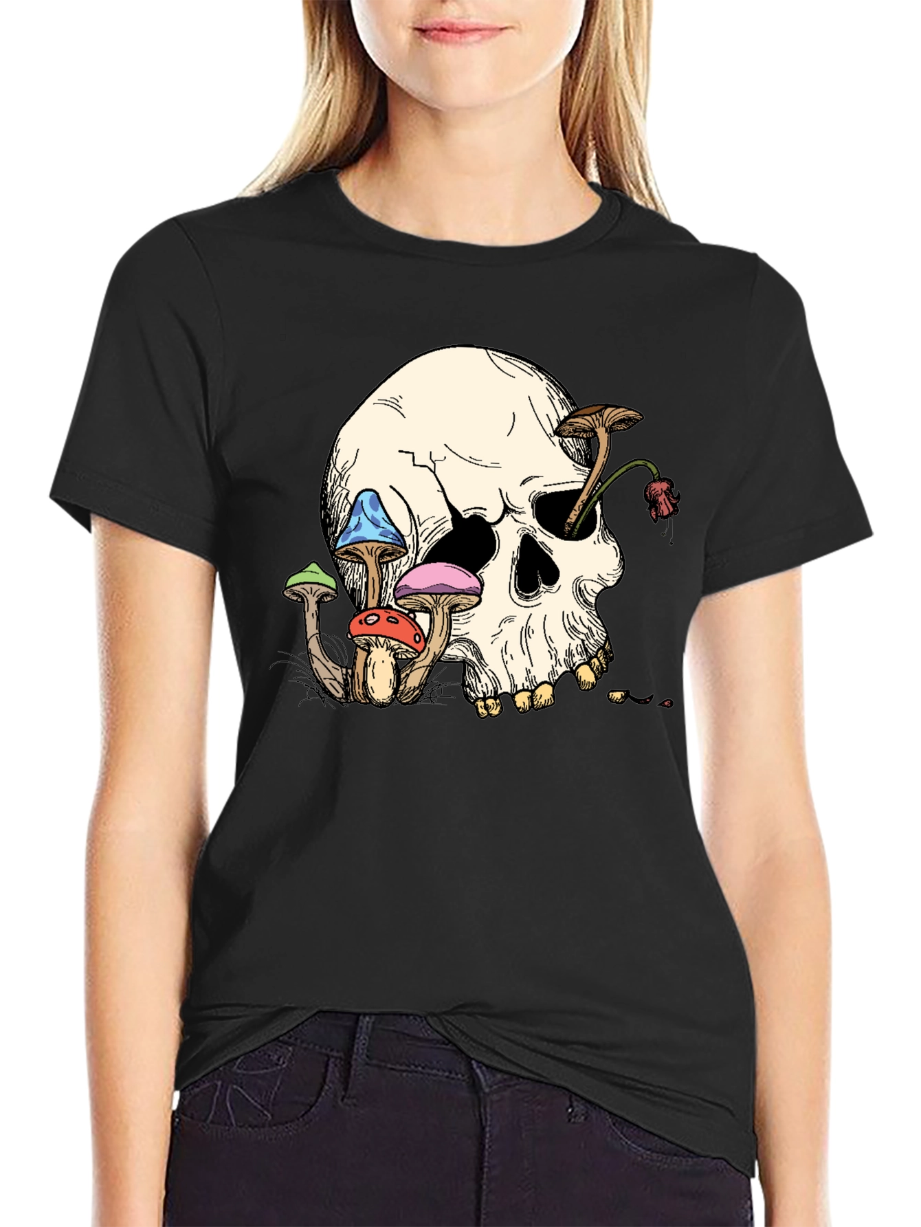 Skull & Mushroom Graphic Tee - Unique Design
