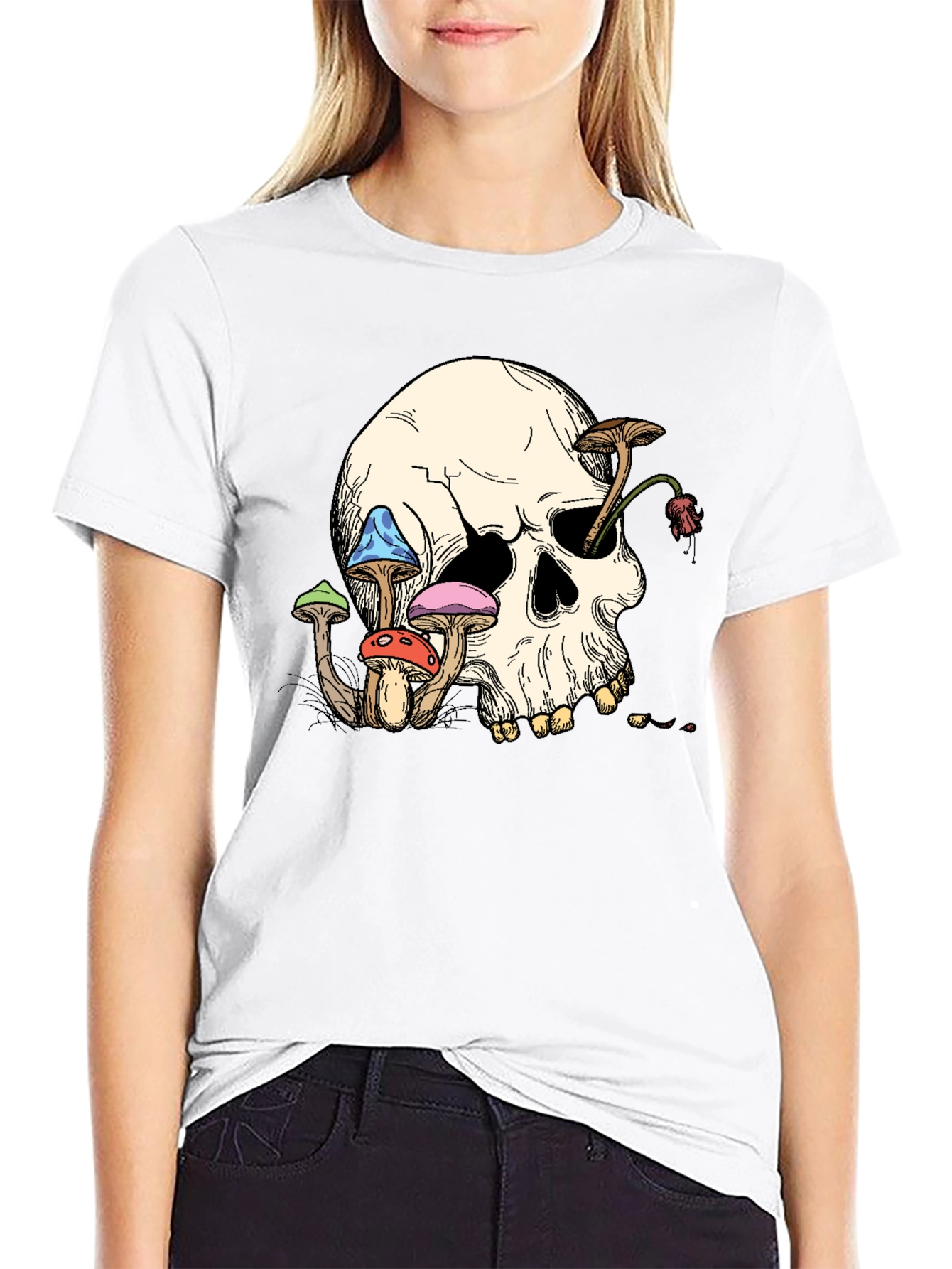 Skull & Mushroom Graphic Tee - Unique Design