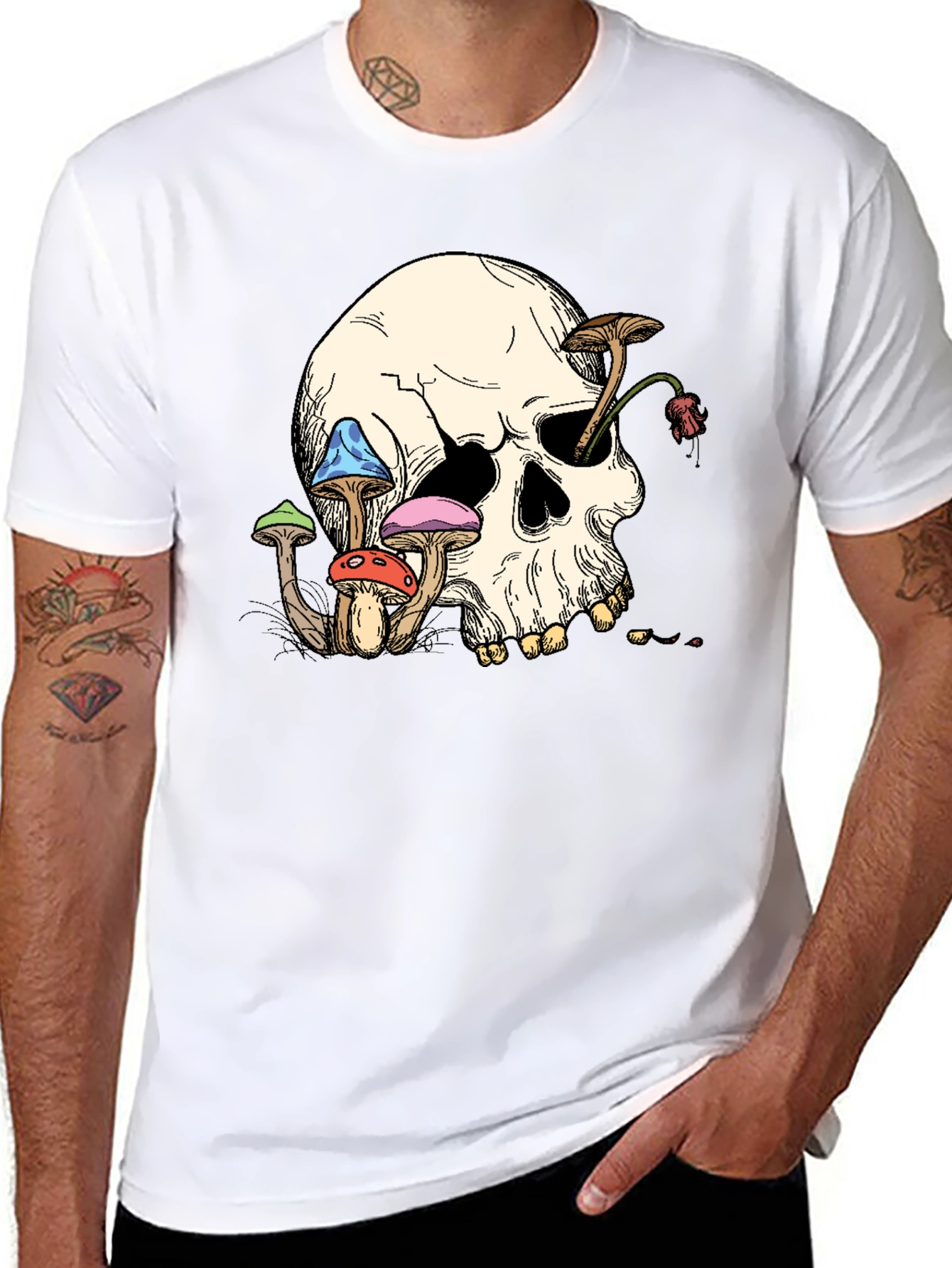 Skull & Mushroom Graphic Tee - Unique Design