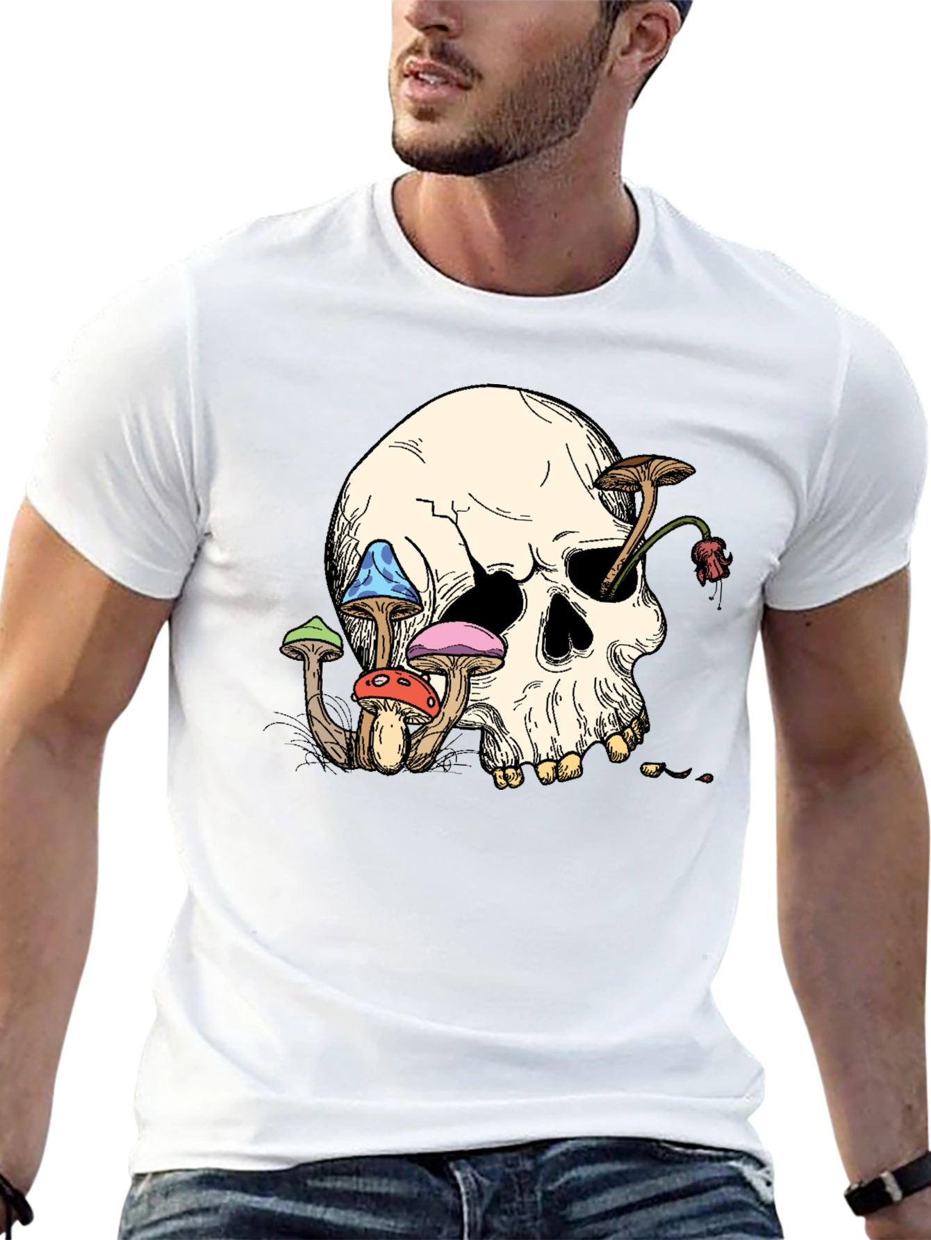 Skull & Mushroom Graphic Tee - Unique Design