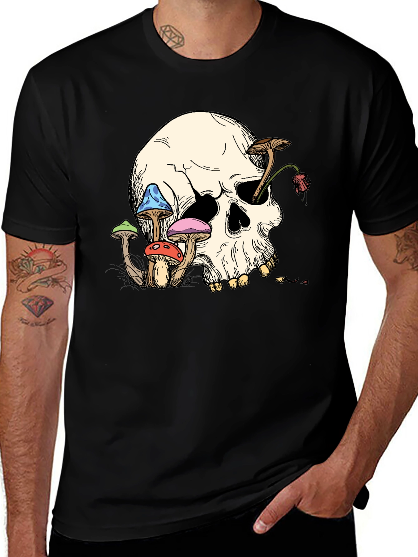 Skull & Mushroom Graphic Tee - Unique Design