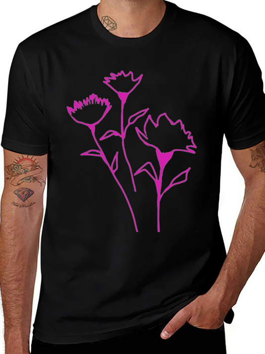 Floral Graphic Tee - Black Cotton Blend Casual Shirt