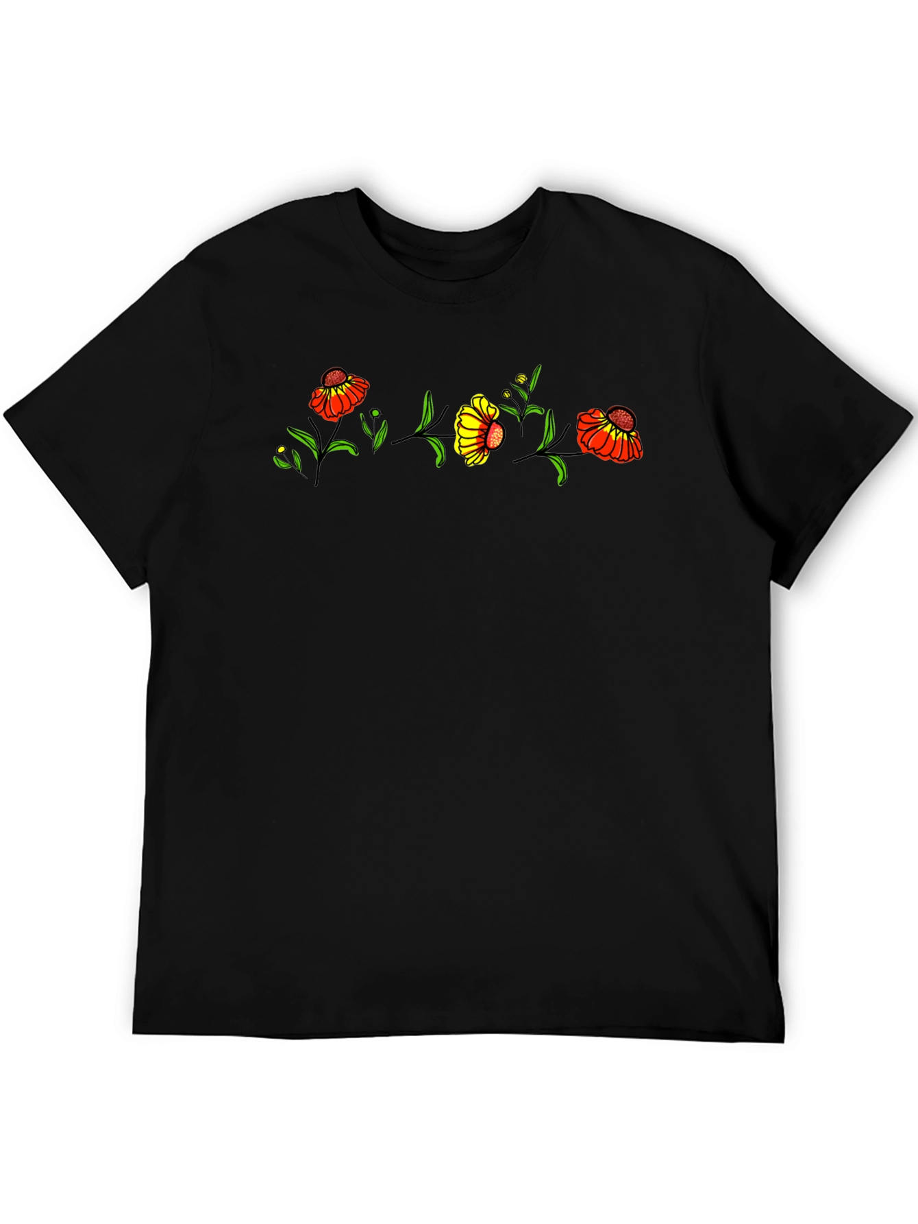 Floral Print Mens Black T-Shirt
