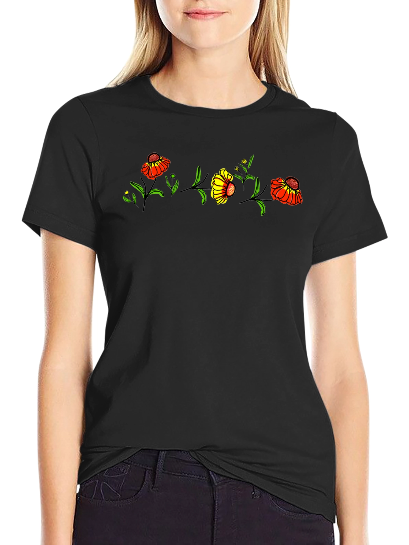 Floral Print Mens Black T-Shirt