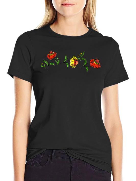 Floral Print Mens Black T-Shirt
