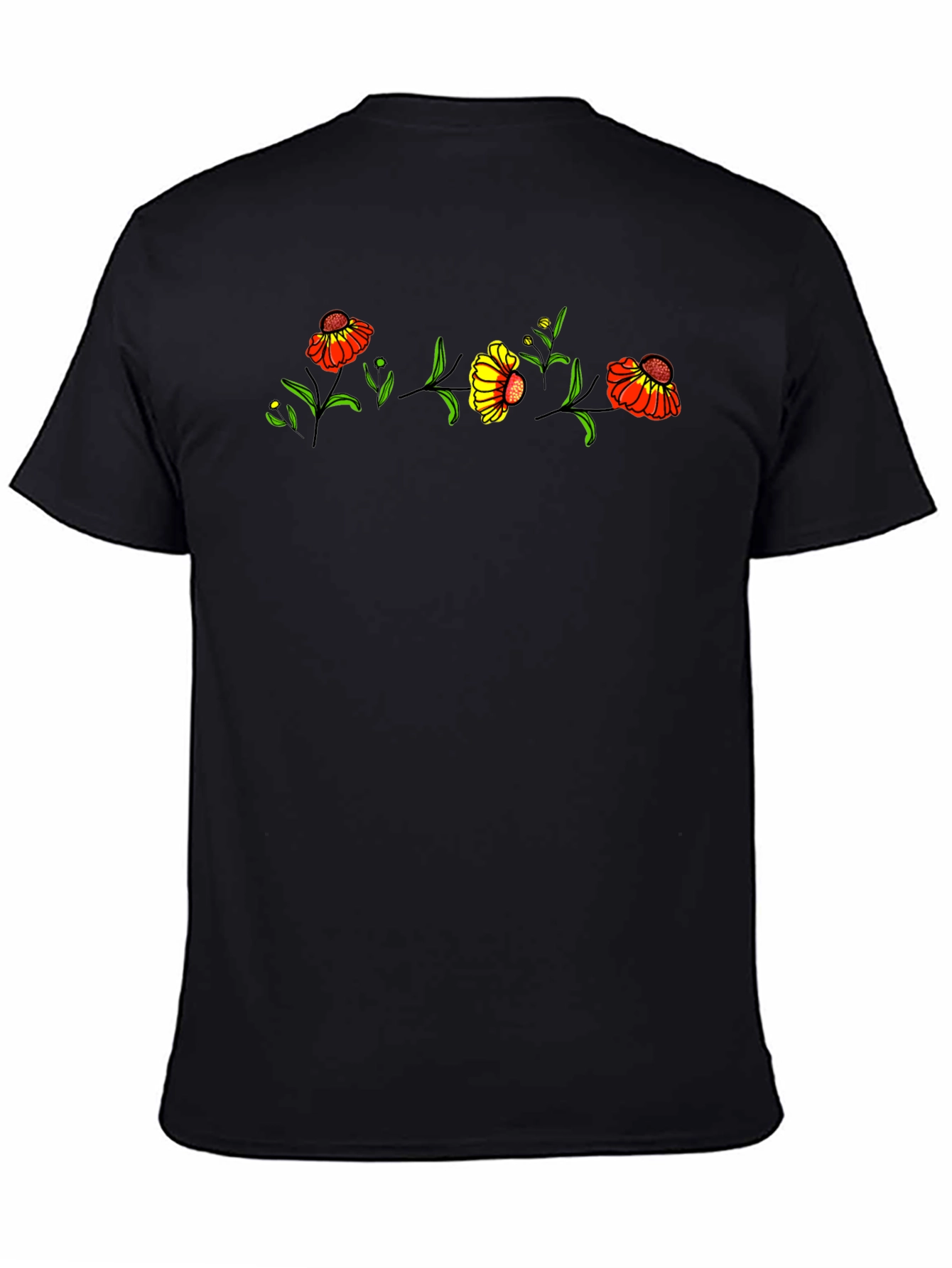 Floral Print Mens Black T-Shirt