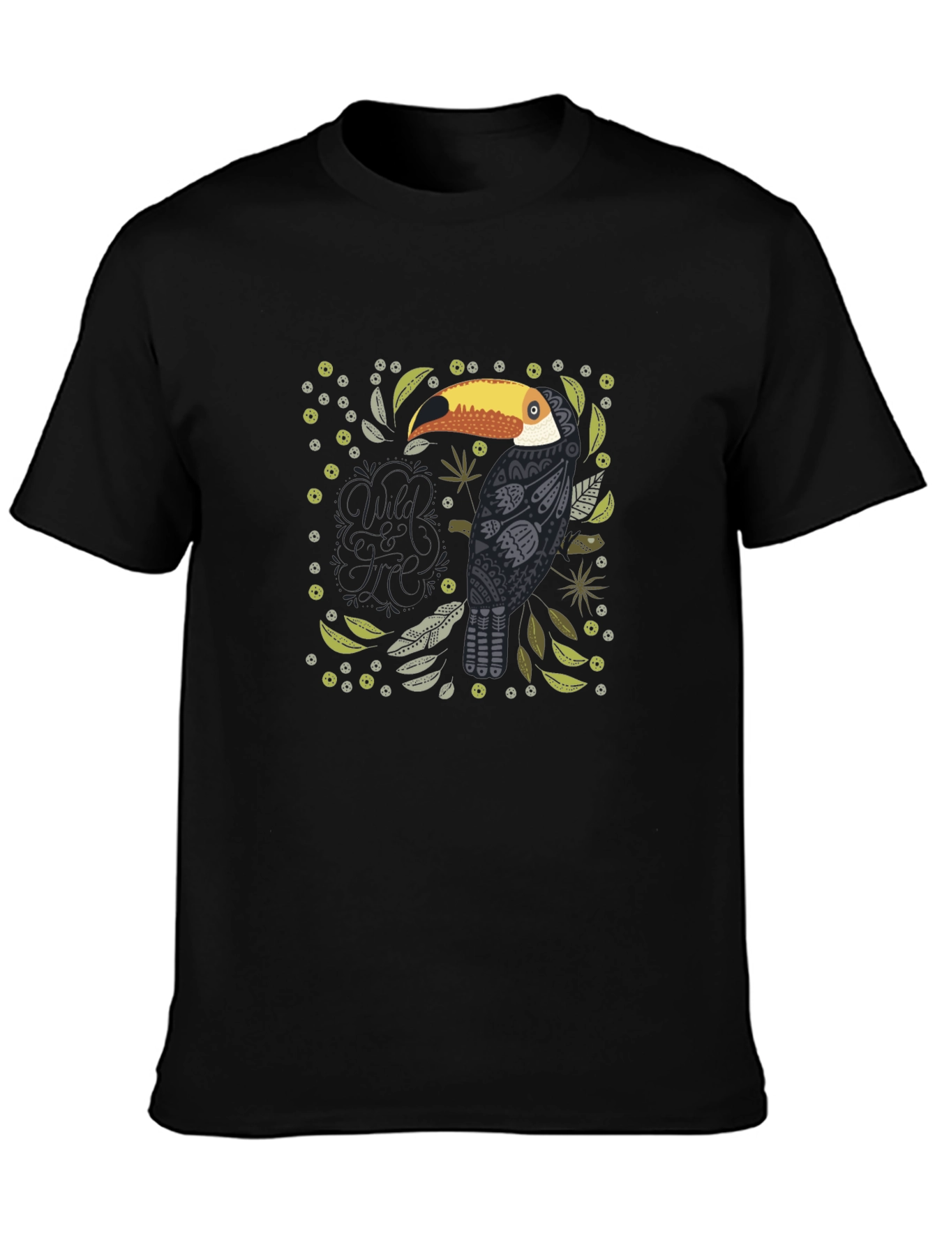 Stylish Toucan Graphic Black T-Shirt