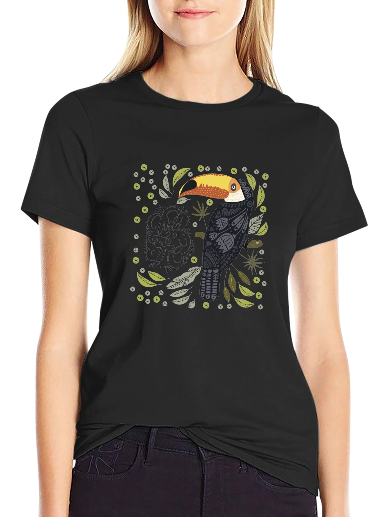 Stylish Toucan Graphic Black T-Shirt