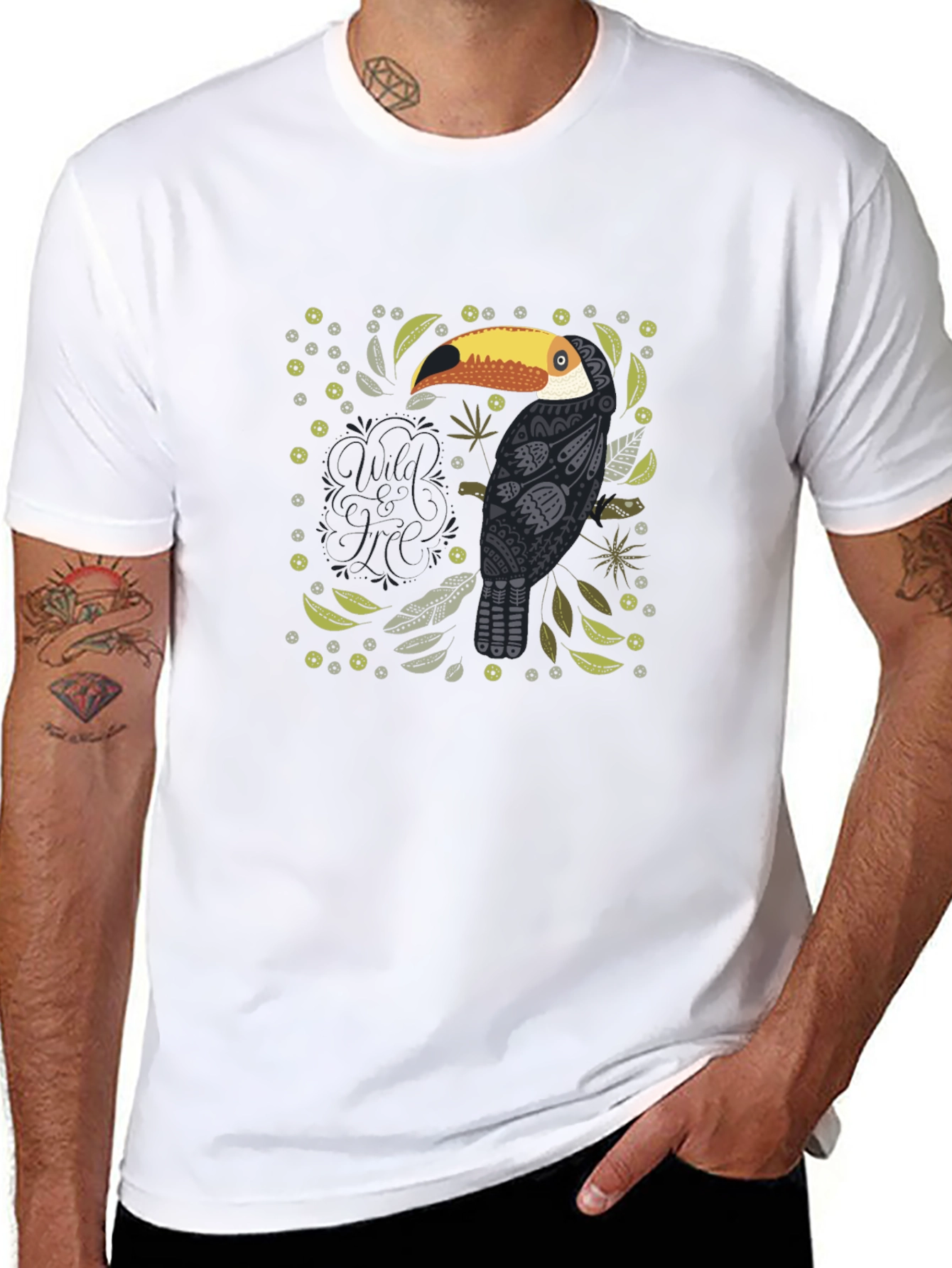Stylish Toucan Graphic Black T-Shirt