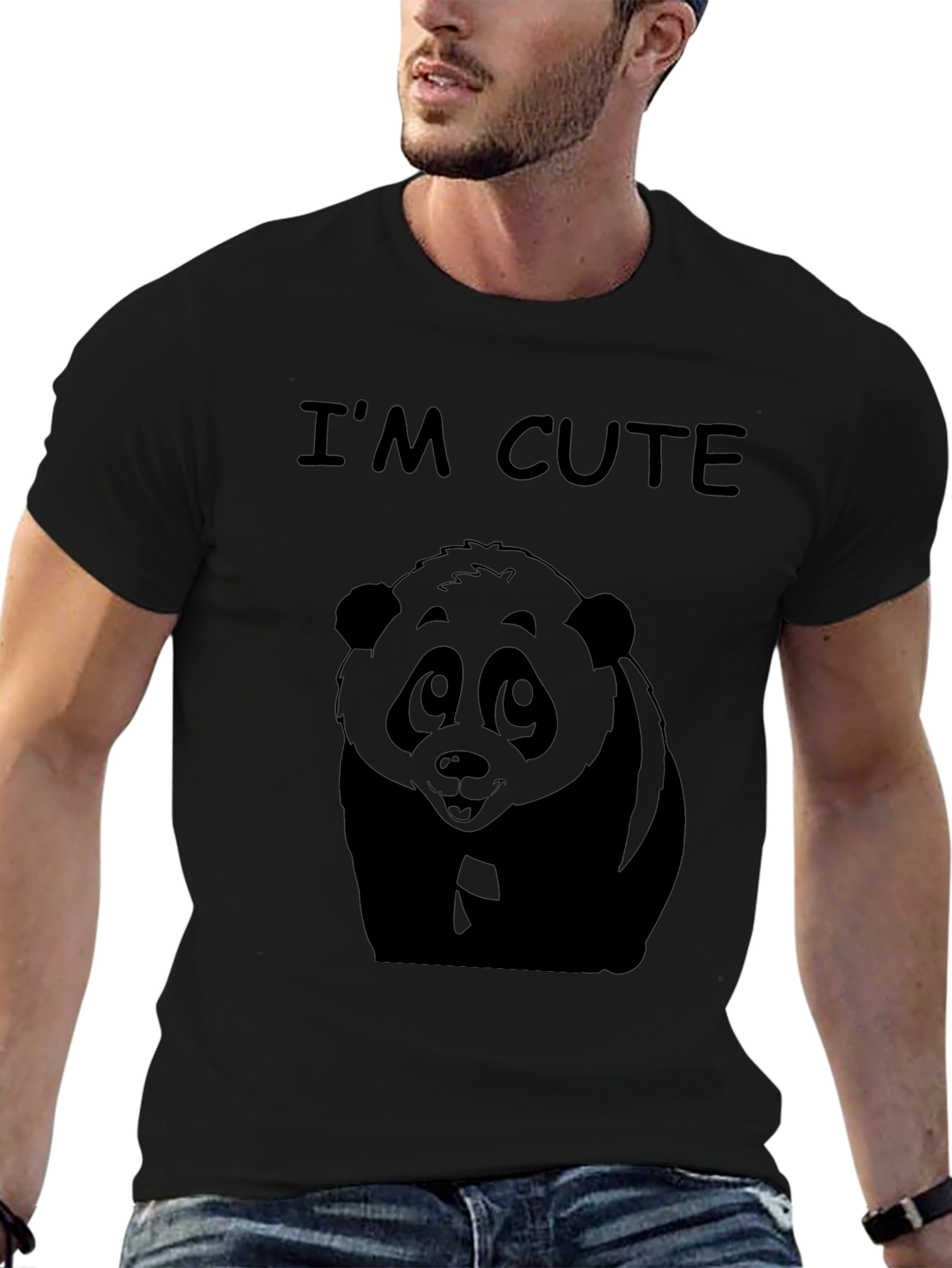 Cute Panda Graphic Tee - Im Cute Black T-Shirt