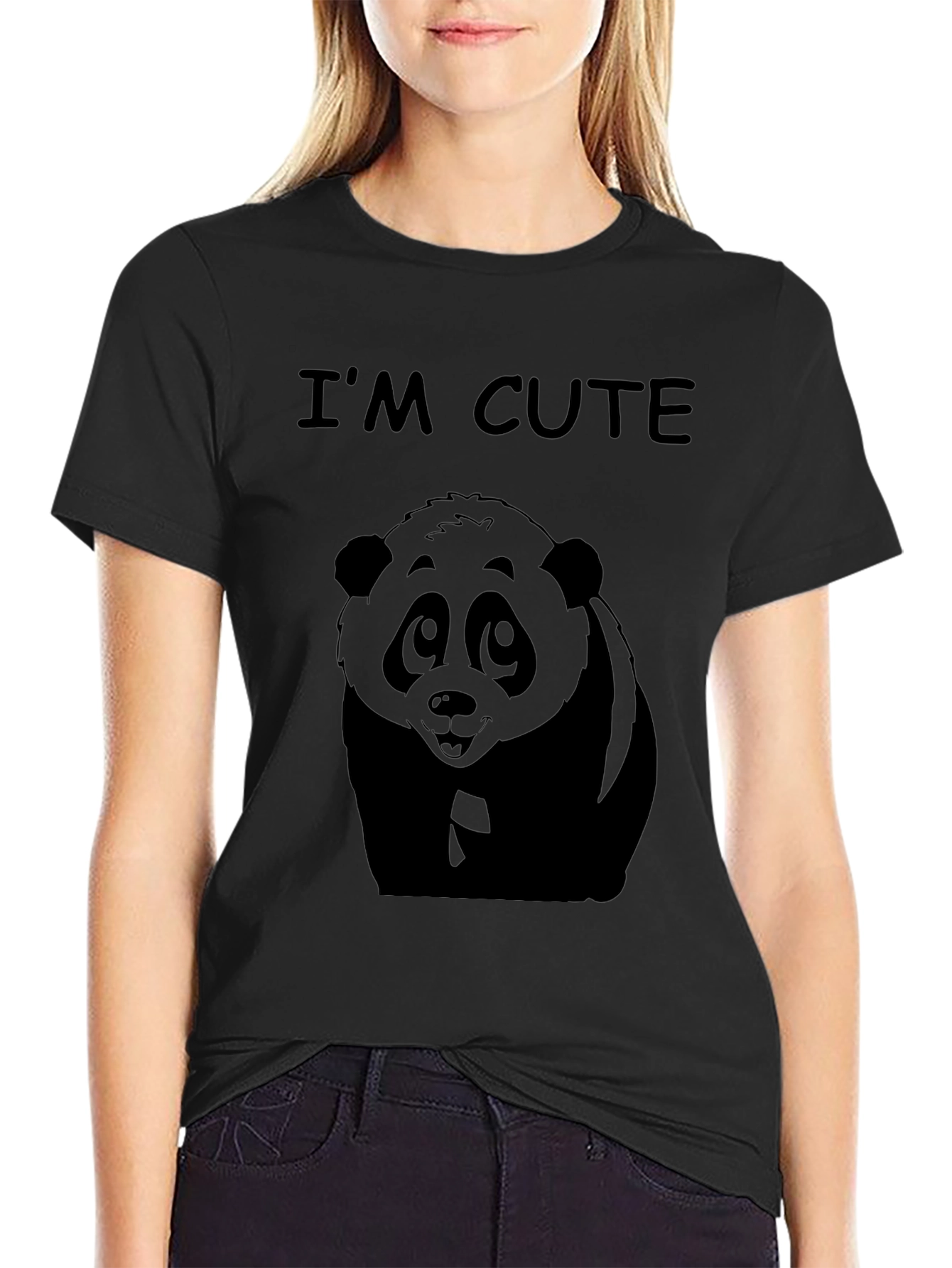 Cute Panda Graphic Tee - Im Cute Black T-Shirt