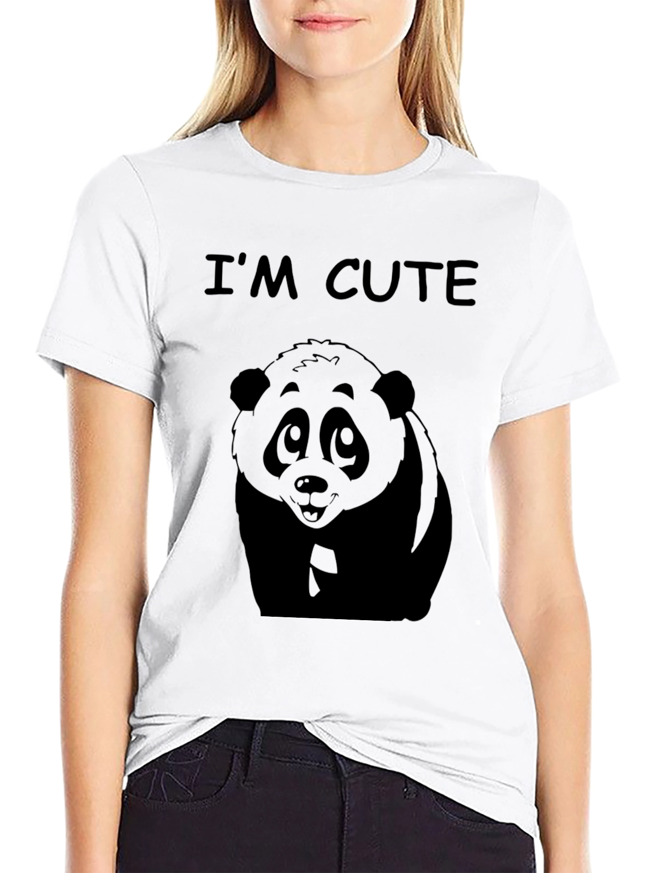 Cute Panda Graphic Tee - Im Cute Black T-Shirt