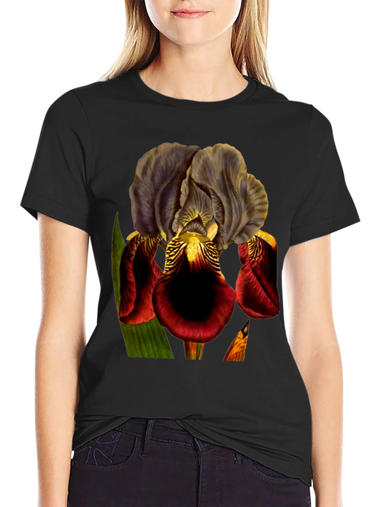 Floral Iris Graphic Black T-Shirt
