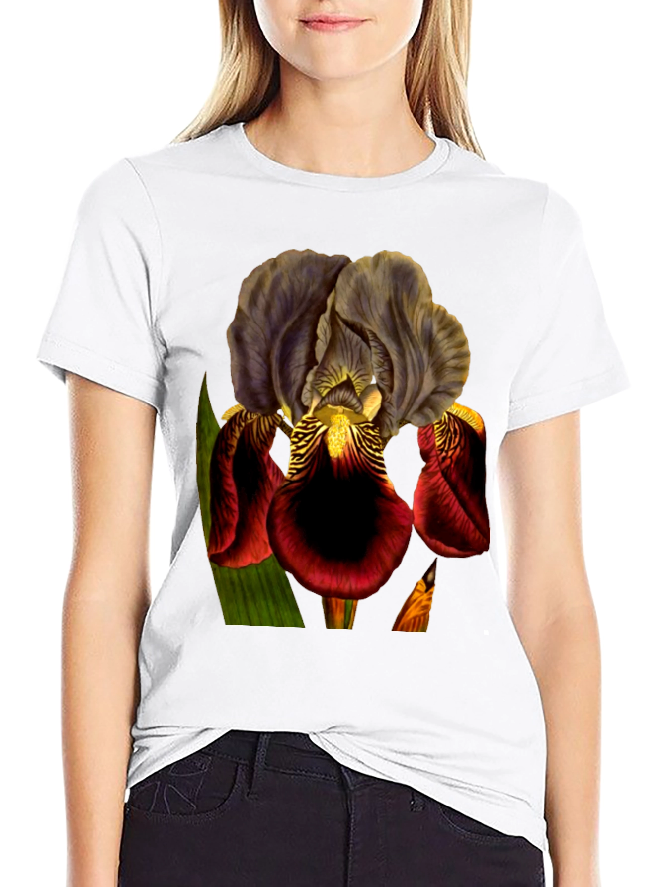 Floral Iris Graphic Black T-Shirt