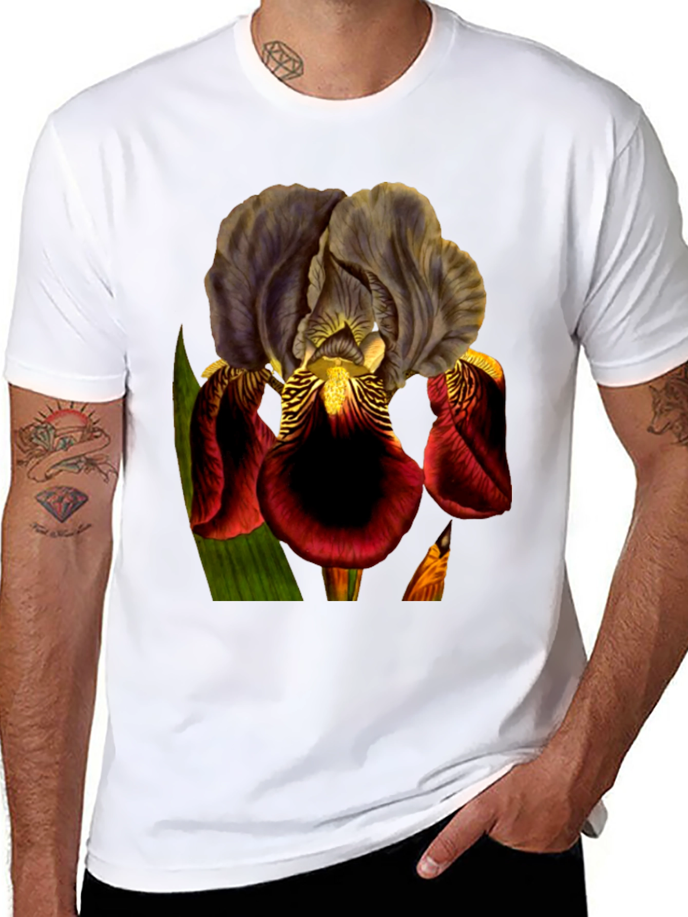Floral Iris Graphic Black T-Shirt