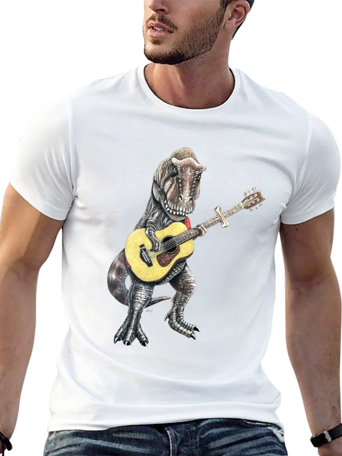 Dinosaur Guitarist Black T-Shirt - Jurassic Rock!